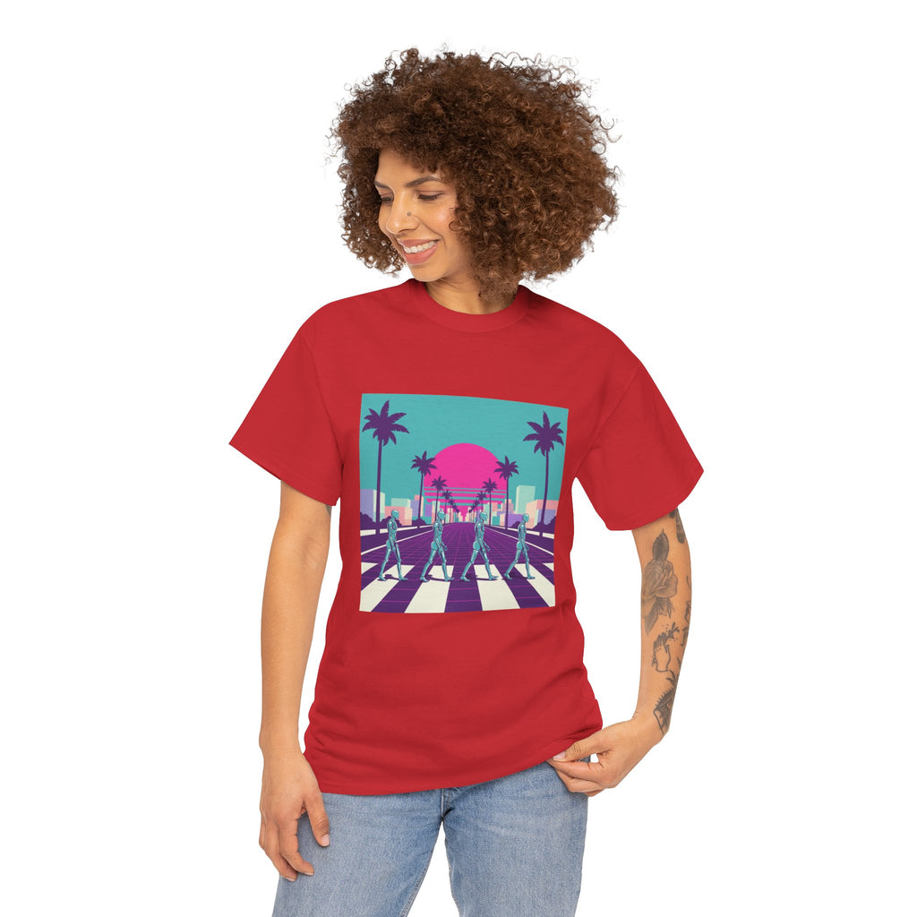Retro Sunset Beach Tee — Vaporwave Palm Tree Skate Crossing T-Shirt