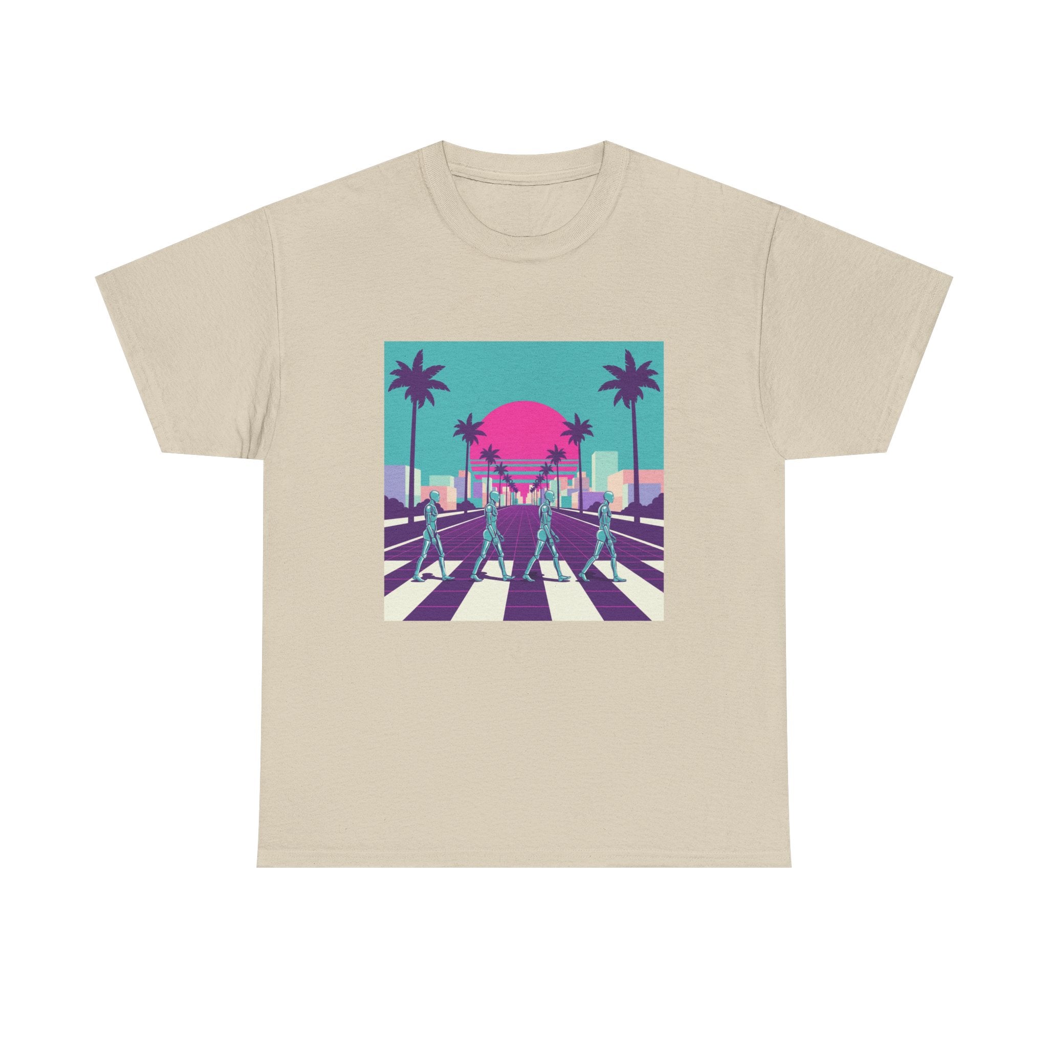Retro Sunset Beach Tee — Vaporwave Palm Tree Skate Crossing T-Shirt