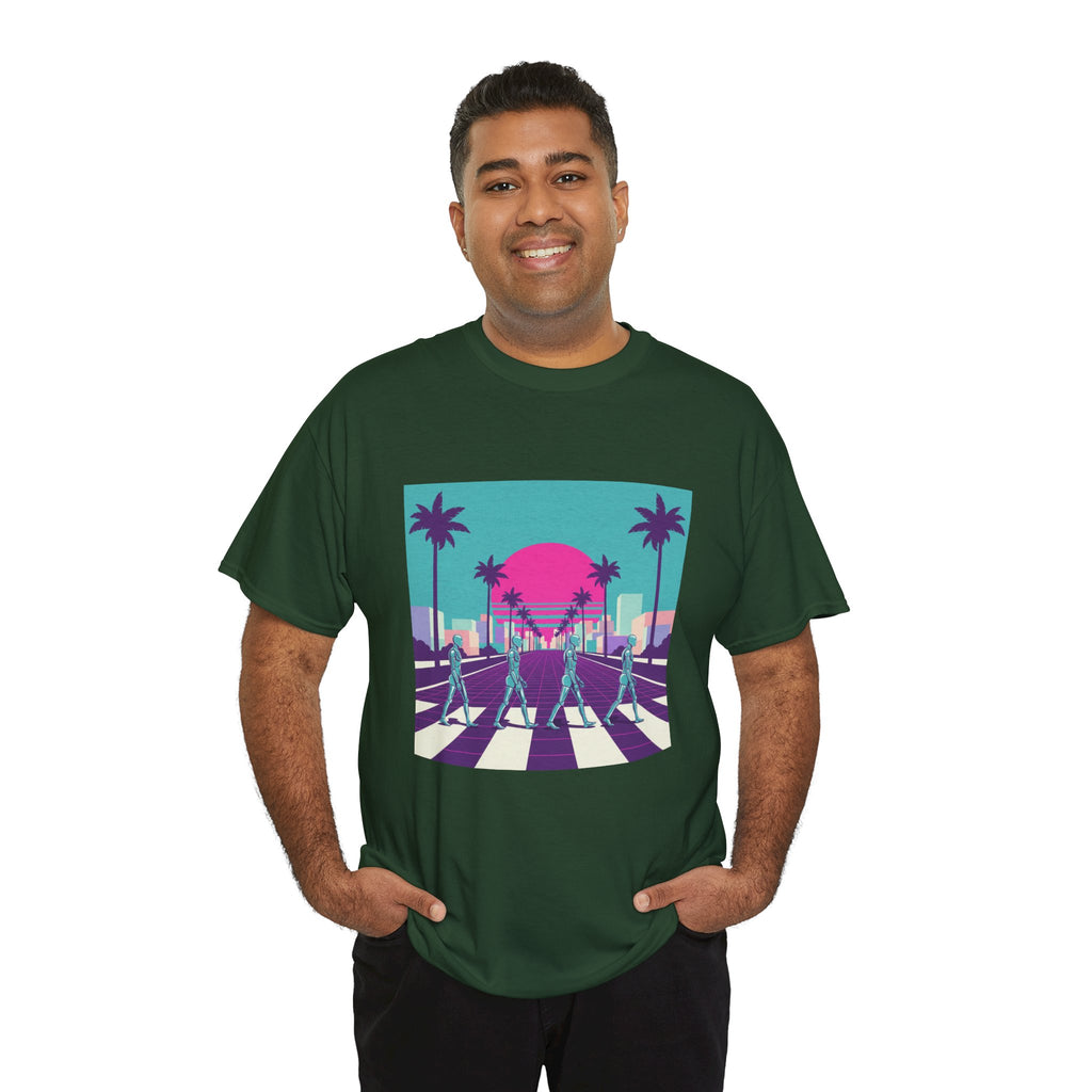 Retro Sunset Beach Tee — Vaporwave Palm Tree Skate Crossing T-Shirt