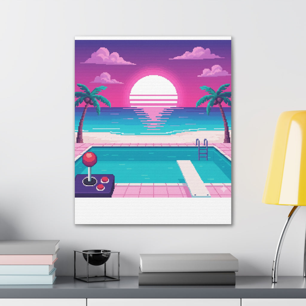 Retro Vaporwave Beach Canvas Print