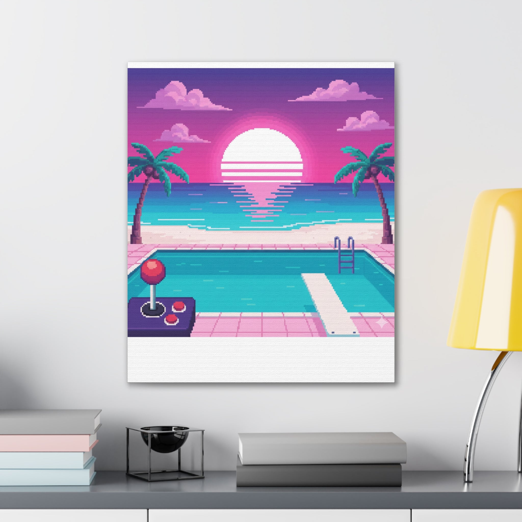 Retro Vaporwave Beach Canvas Print