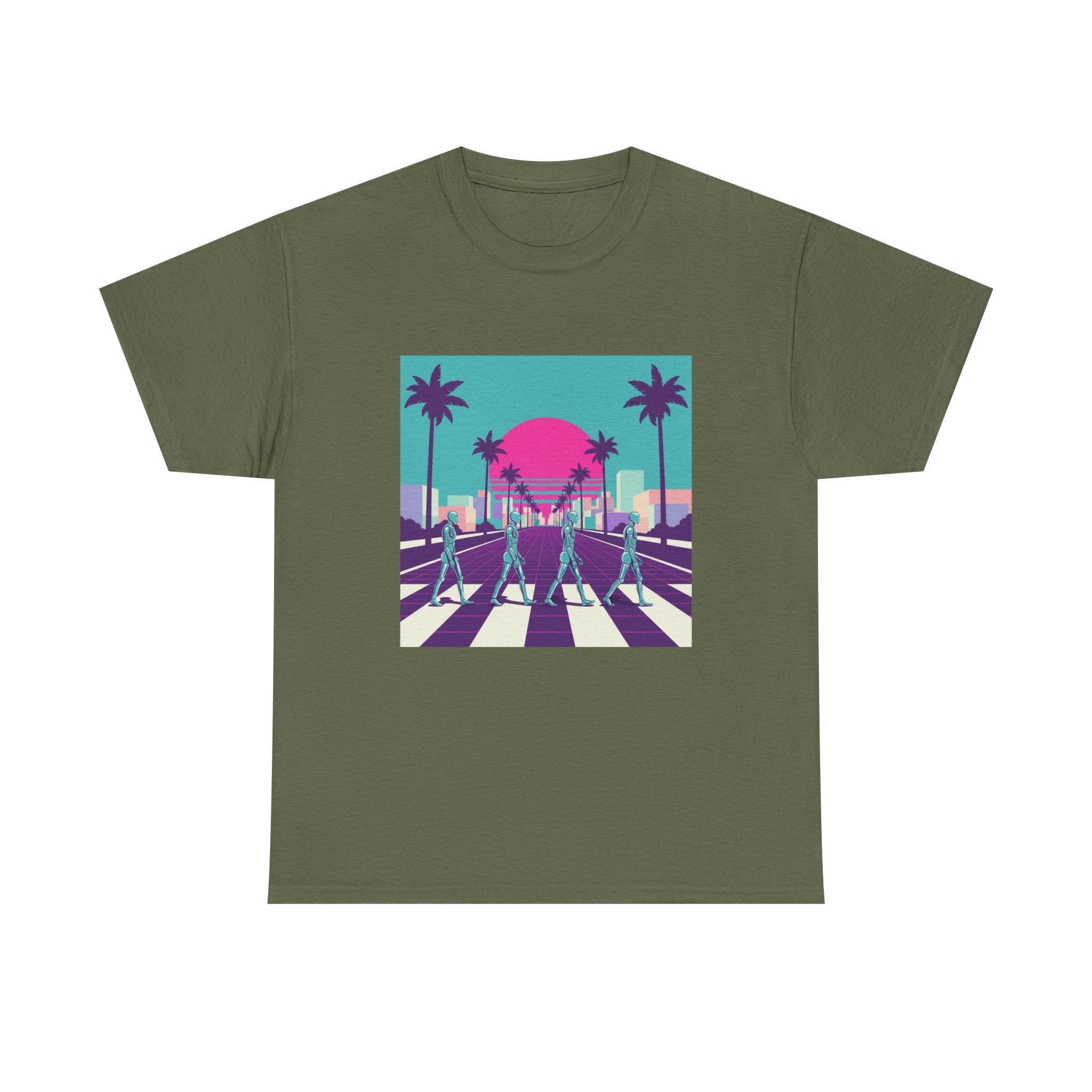 Retro Sunset Beach Tee — Vaporwave Palm Tree Skate Crossing T-Shirt