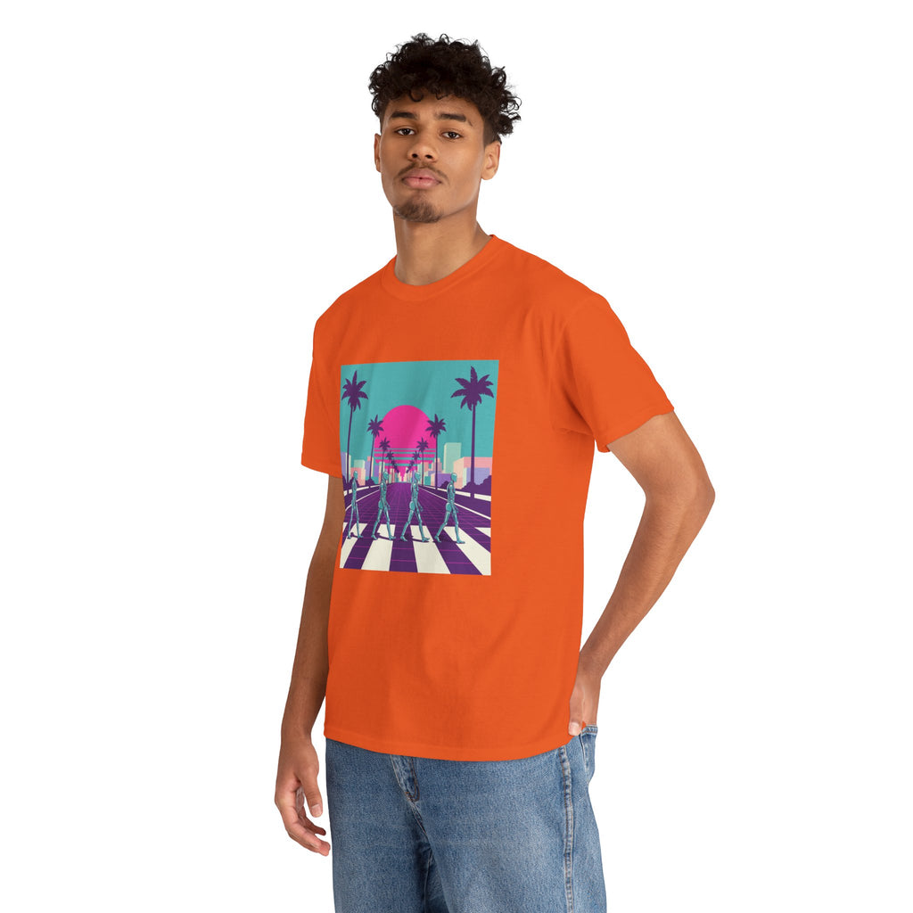 Retro Sunset Beach Tee — Vaporwave Palm Tree Skate Crossing T-Shirt