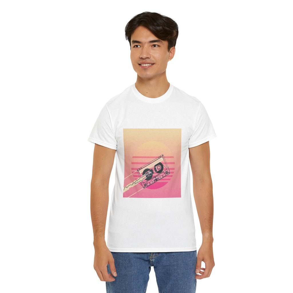 Cassette Sunset Tee — Retro Vaporwave Vintage Tape T-Shirt