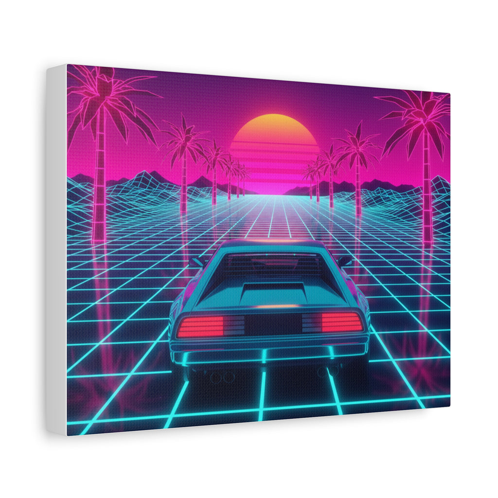 Canvas Wall Art — Retro 80s Synthwave Car Sunset
