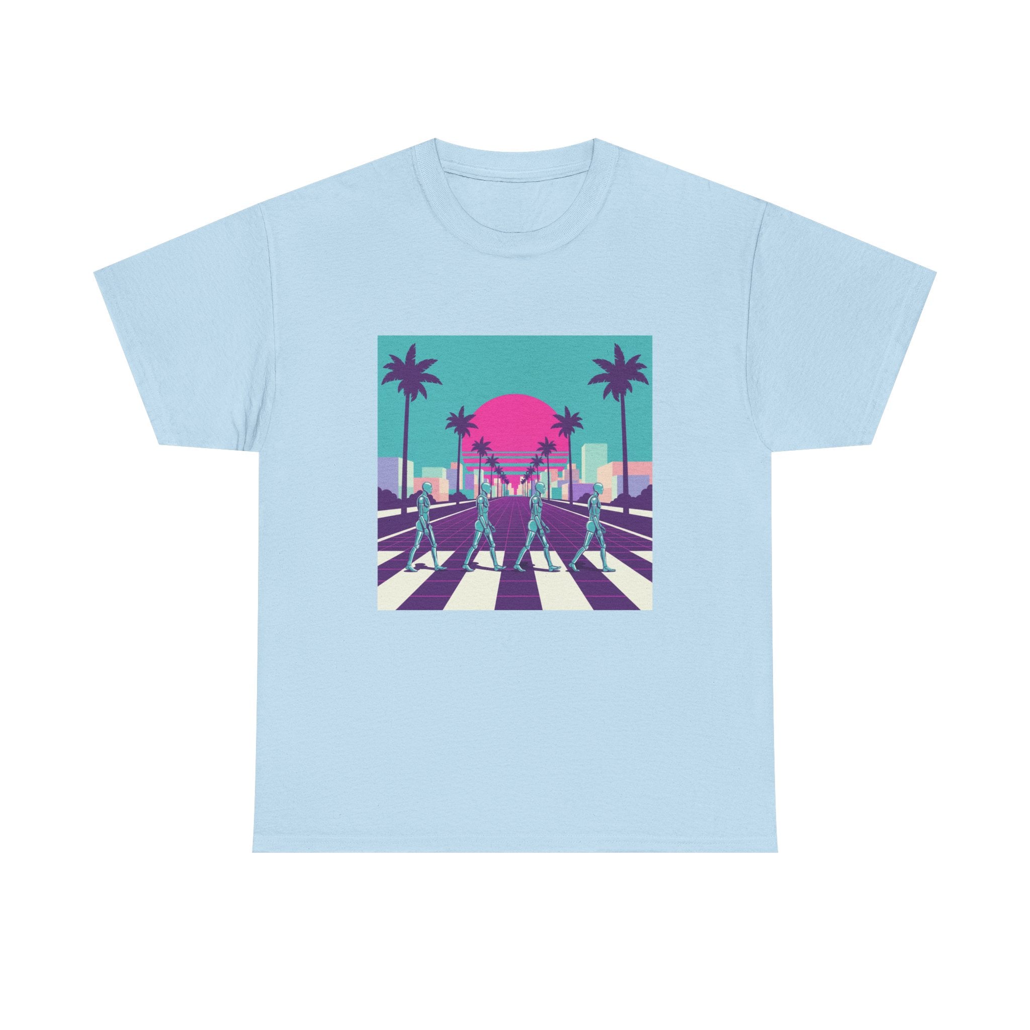 Retro Sunset Beach Tee — Vaporwave Palm Tree Skate Crossing T-Shirt