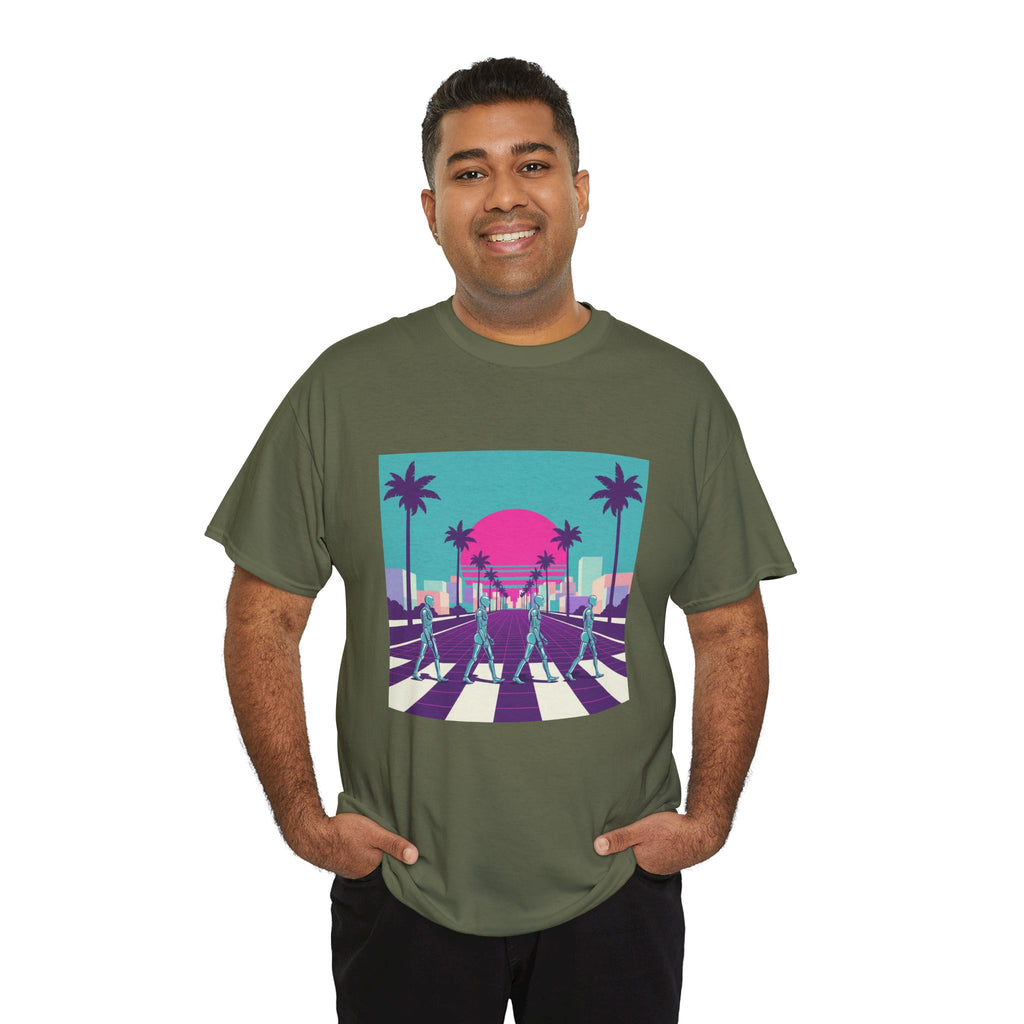 Retro Sunset Beach Tee — Vaporwave Palm Tree Skate Crossing T-Shirt