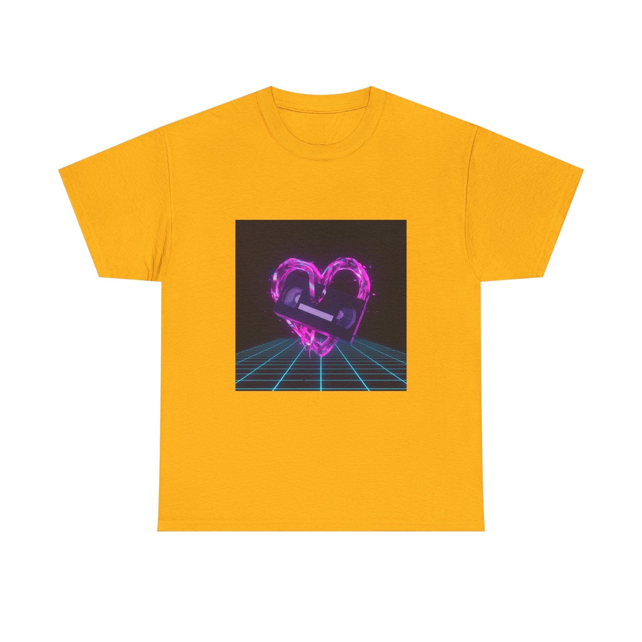 Retro Neon Heart Tee — Vaporwave Pink Heart with Bandage Graphic