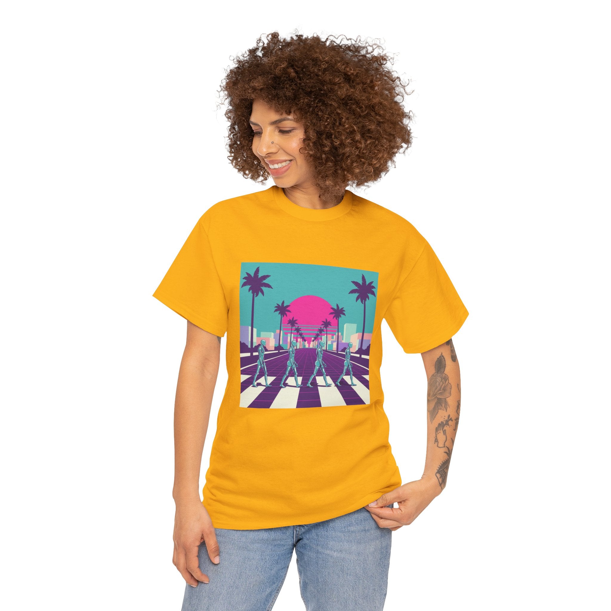 Retro Sunset Beach Tee — Vaporwave Palm Tree Skate Crossing T-Shirt