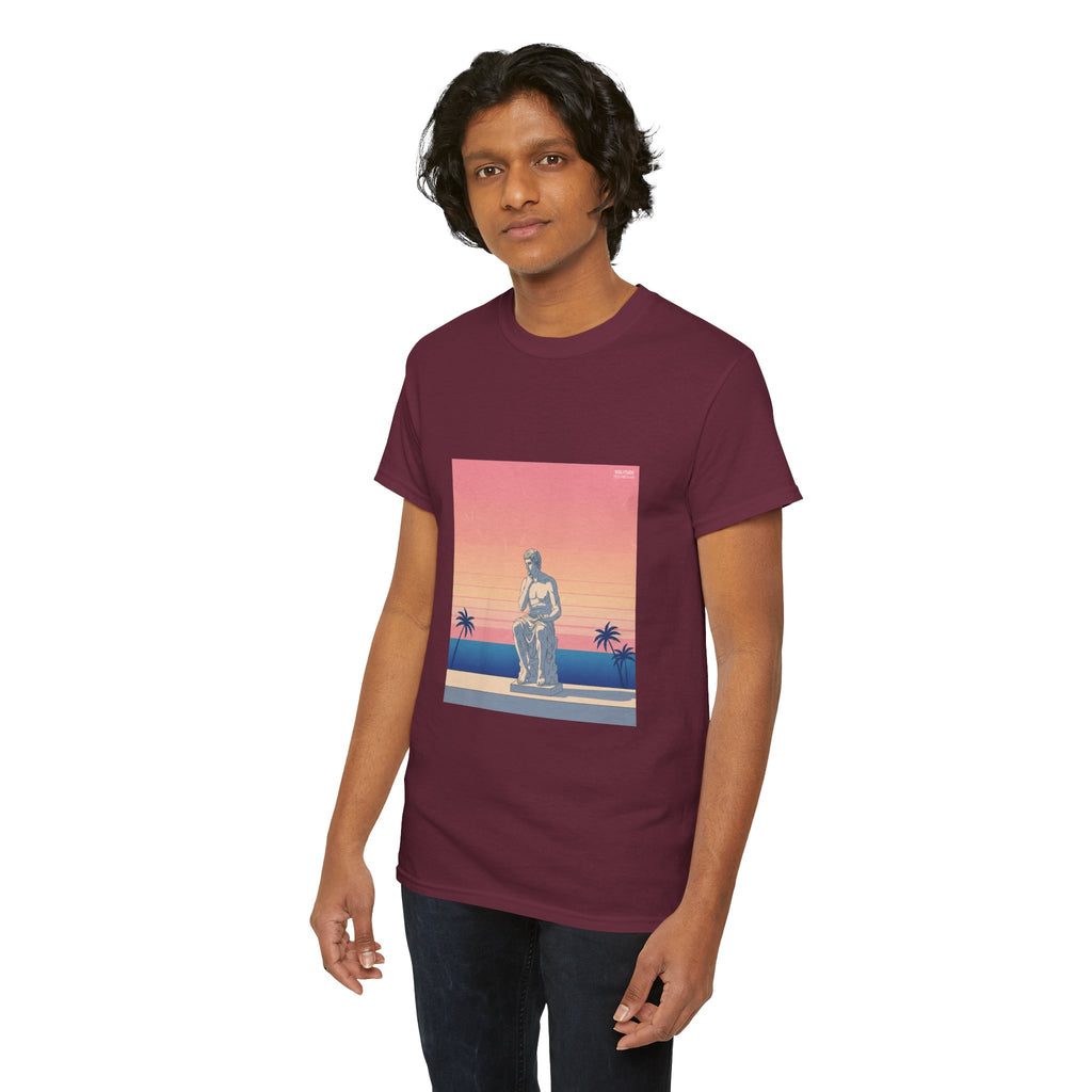 Statue Sunset Tee — Retro Palm Beach Vintage Graphic T-Shirt
