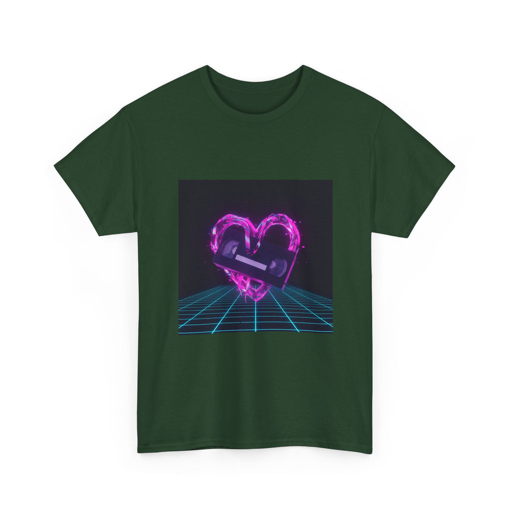 Retro Neon Heart Tee — Vaporwave Pink Heart with Bandage Graphic