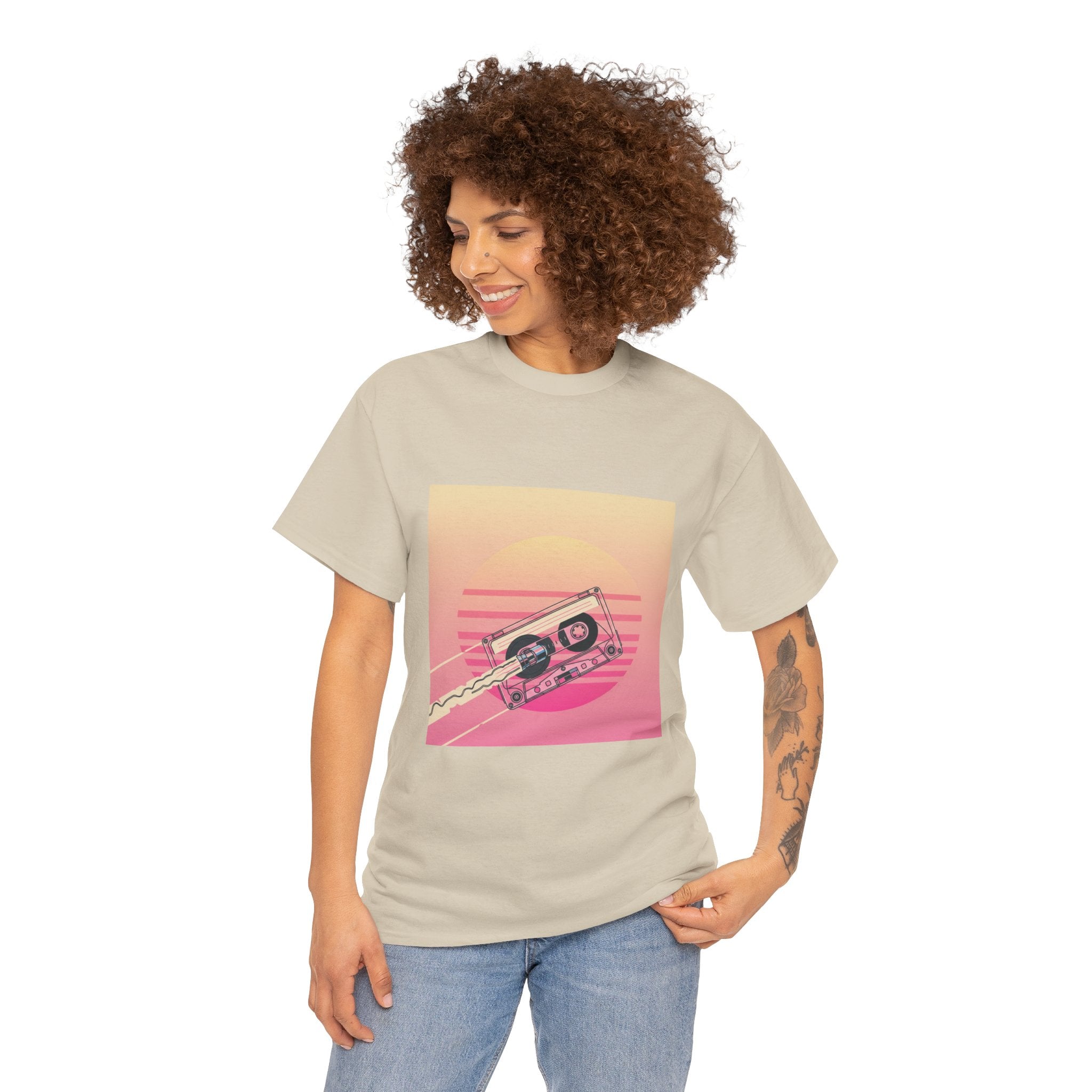 Cassette Sunset Tee — Retro Vaporwave Vintage Tape T-Shirt