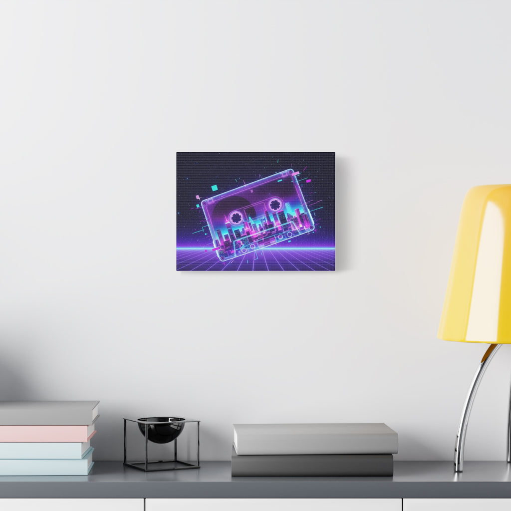 Retro Cassette City Canvas Print — 80s Synthwave Wall Art