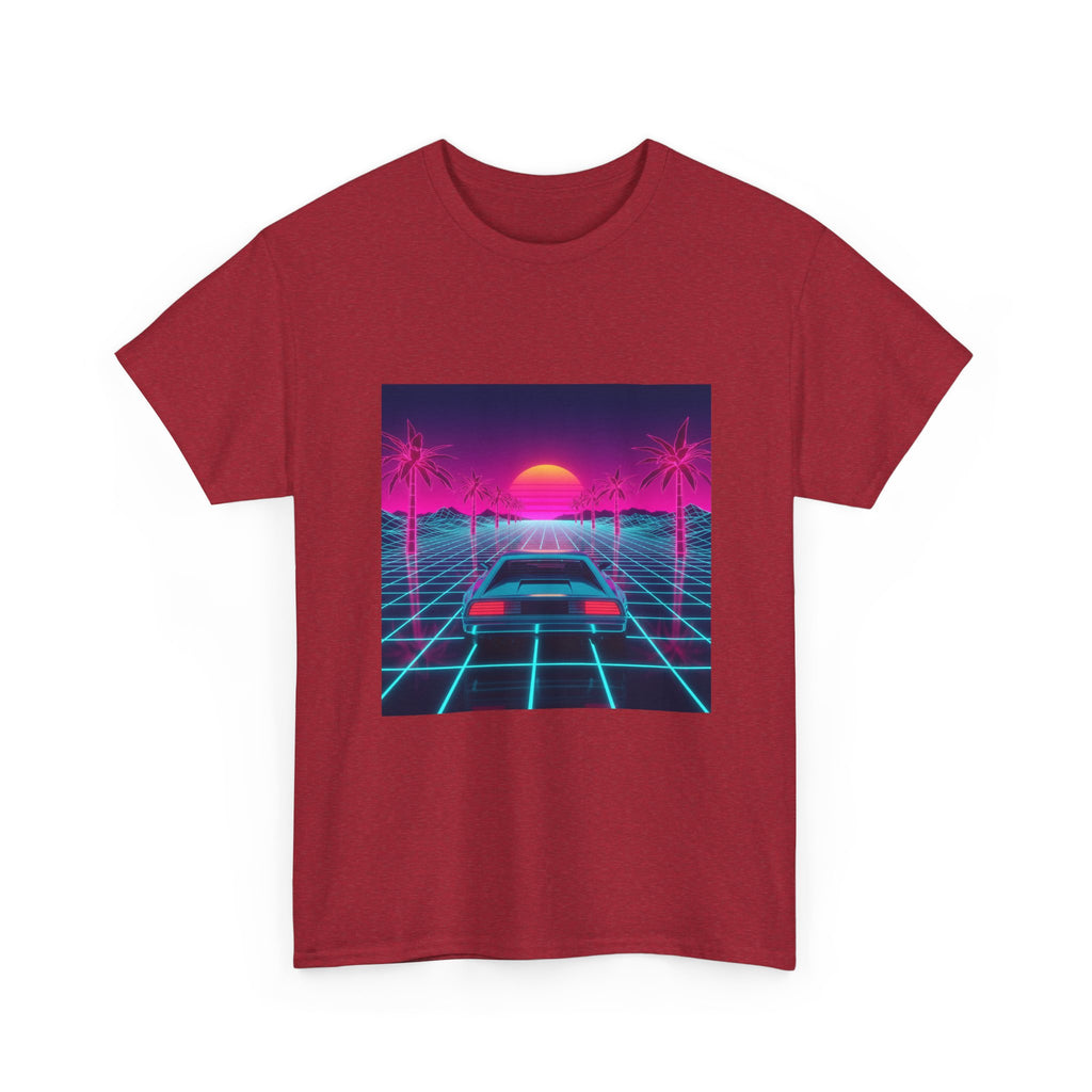 Vaporwave Sunset Drive Tee | Retro 80s Neon Car Grid Palm Trees