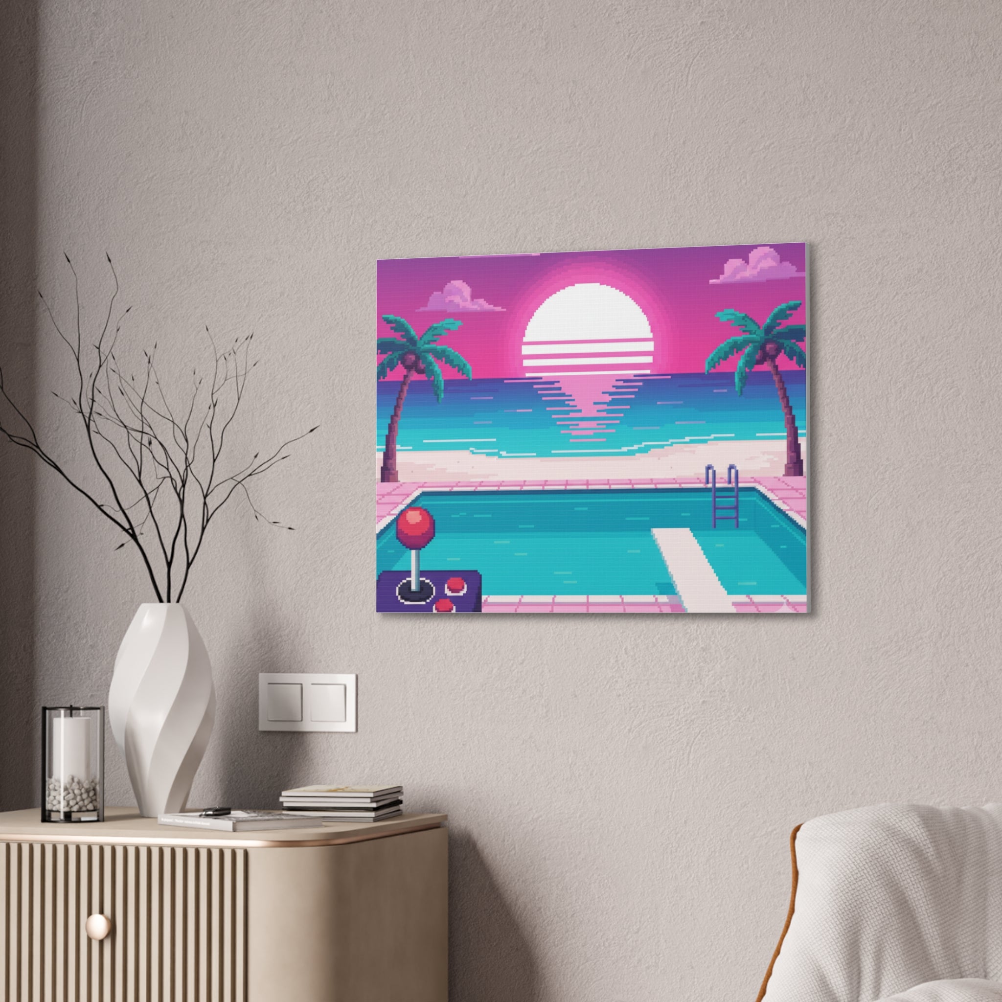 Retro Vaporwave Beach Canvas Print