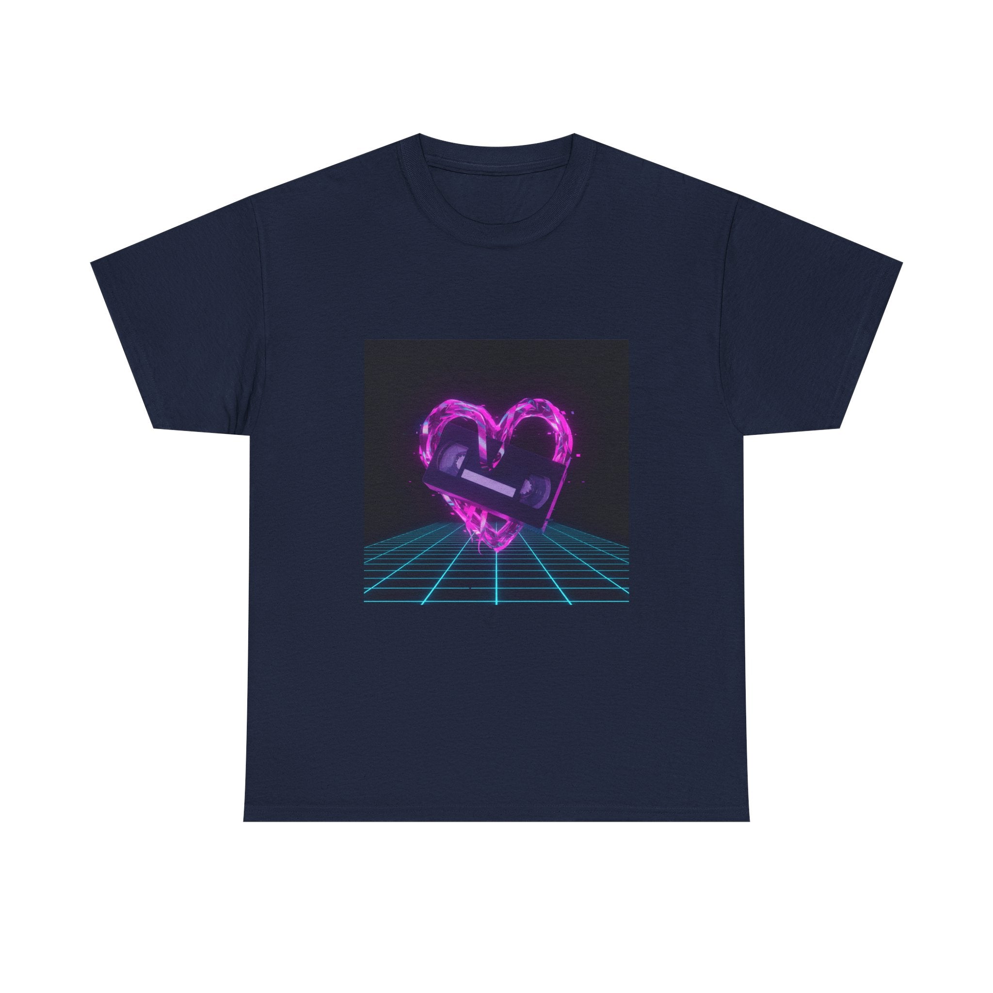 Retro Neon Heart Tee — Vaporwave Pink Heart with Bandage Graphic