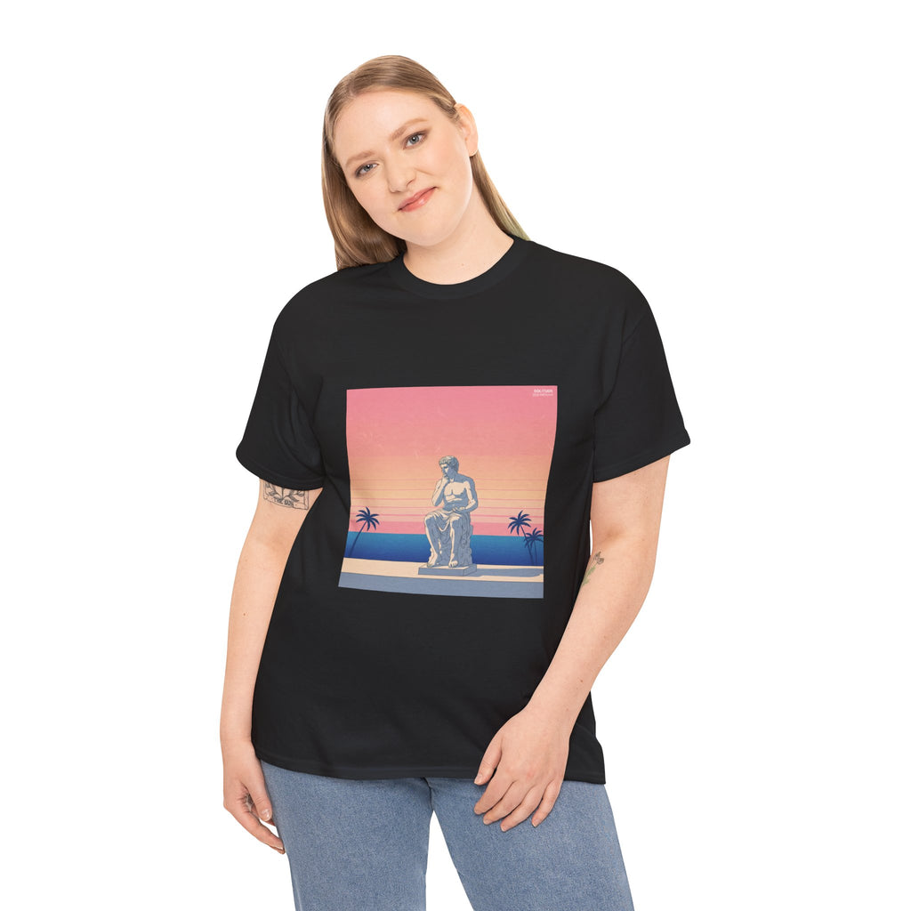 Statue Sunset Tee — Retro Palm Beach Vintage Graphic T-Shirt