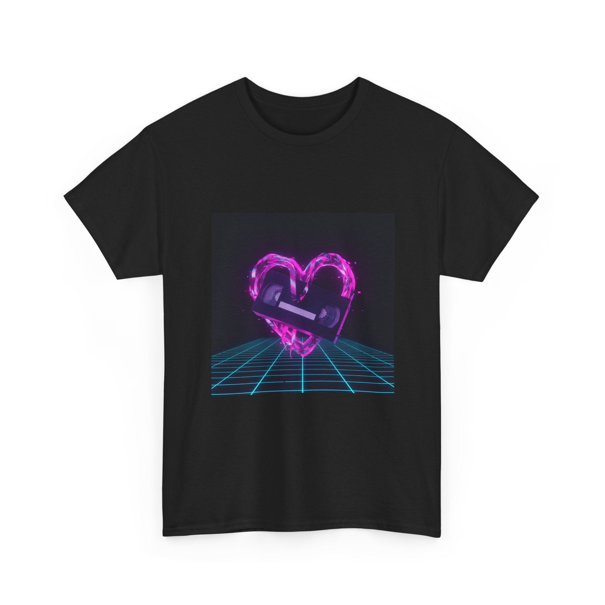 Retro Neon Heart Tee — Vaporwave Pink Heart with Bandage Graphic
