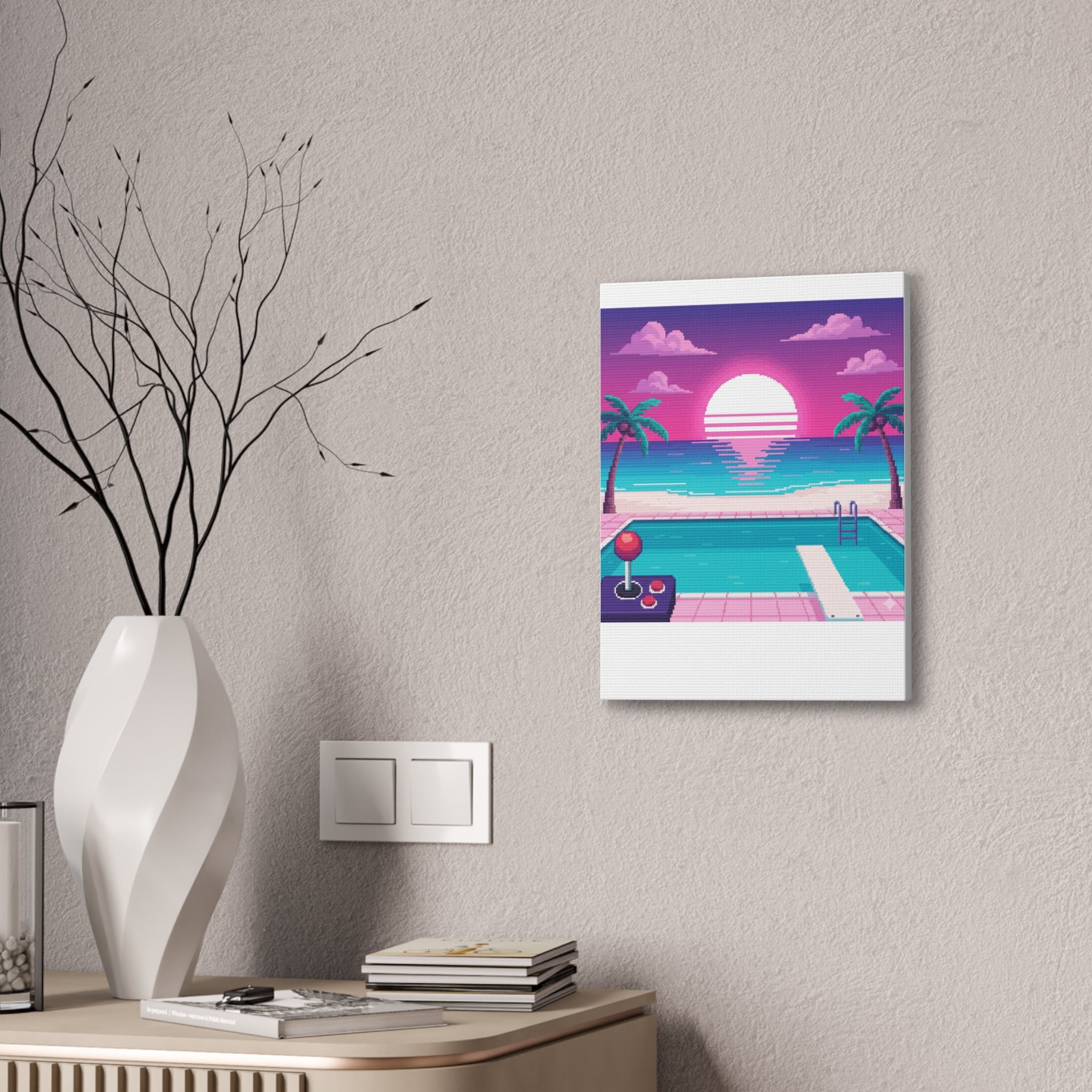 Retro Vaporwave Beach Canvas Print