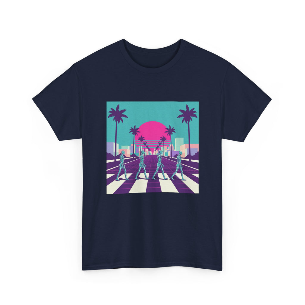 Retro Sunset Beach Tee — Vaporwave Palm Tree Skate Crossing T-Shirt