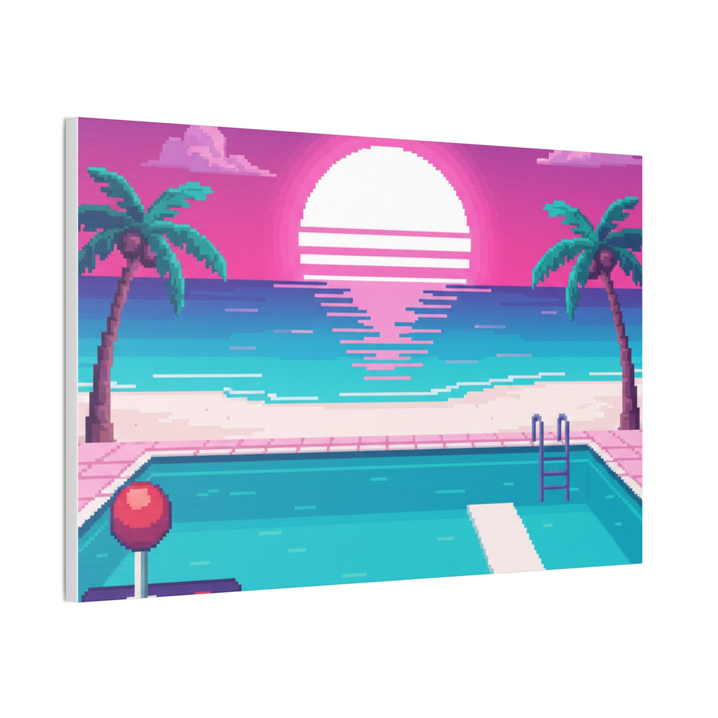 Retro Vaporwave Beach Canvas Print