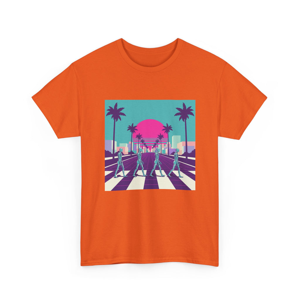Retro Sunset Beach Tee — Vaporwave Palm Tree Skate Crossing T-Shirt