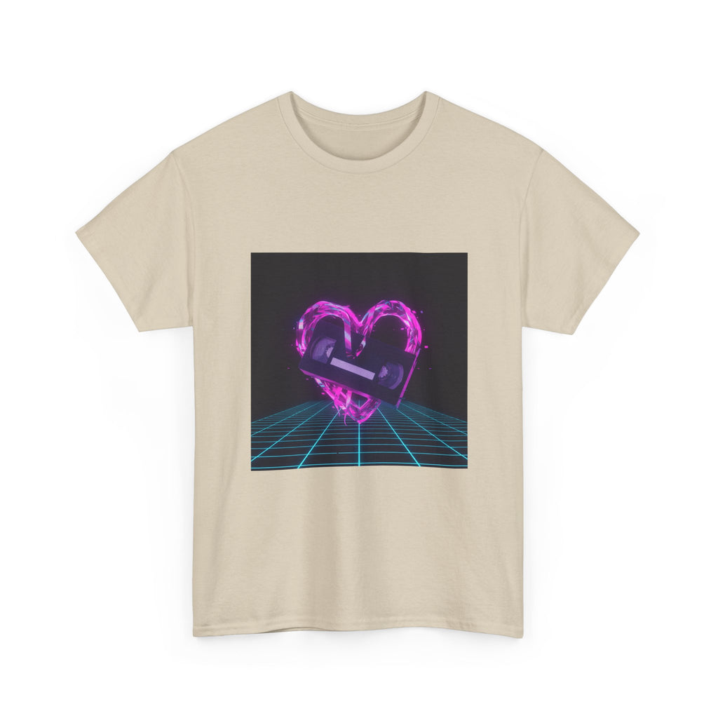 Retro Neon Heart Tee — Vaporwave Pink Heart with Bandage Graphic