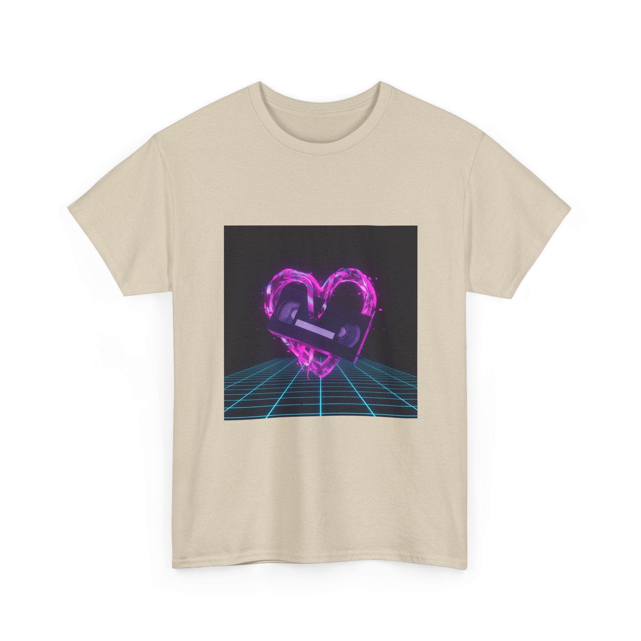 Retro Neon Heart Tee — Vaporwave Pink Heart with Bandage Graphic