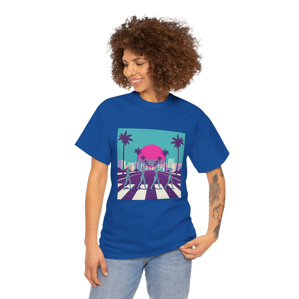 Retro Sunset Beach Tee — Vaporwave Palm Tree Skate Crossing T-Shirt
