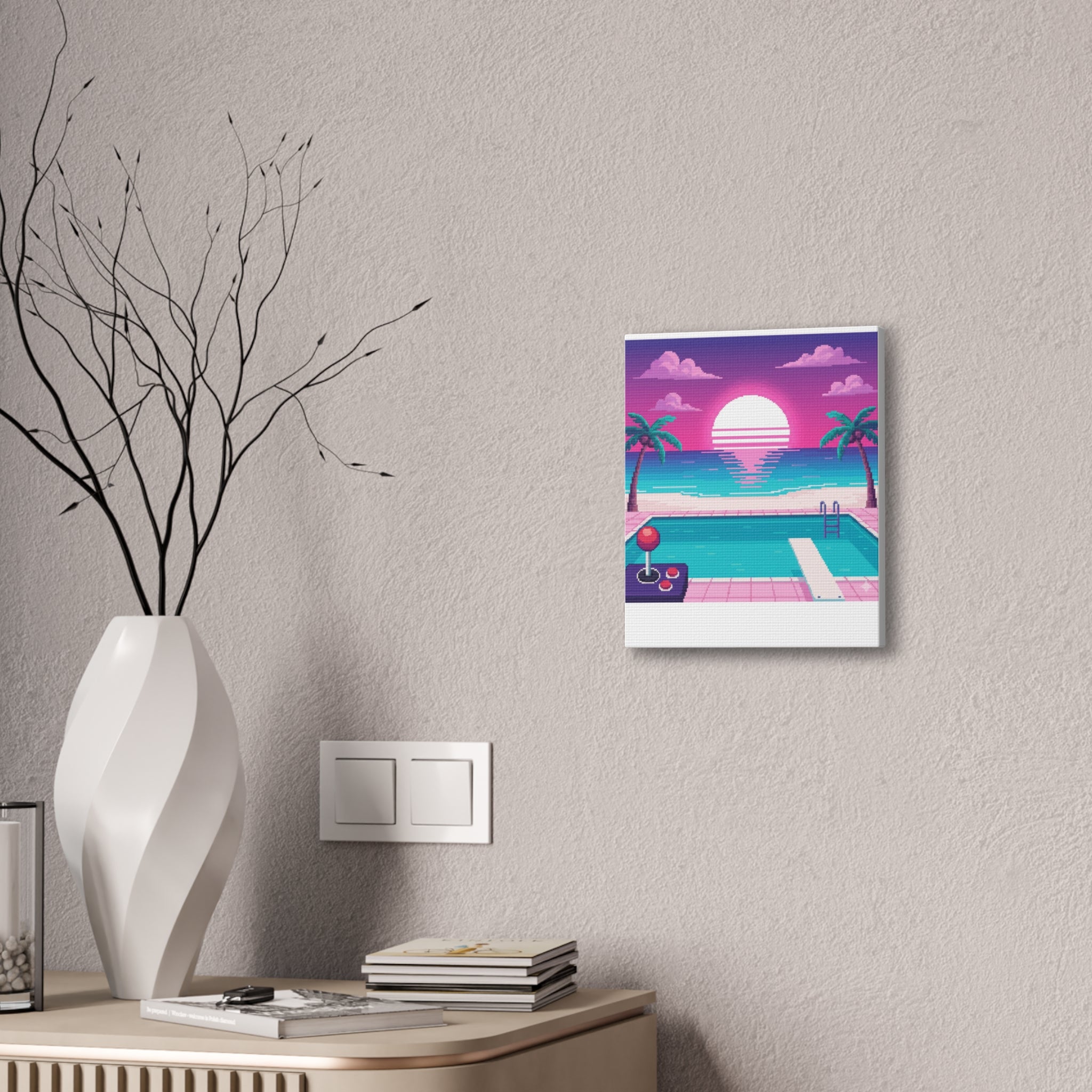 Retro Vaporwave Beach Canvas Print
