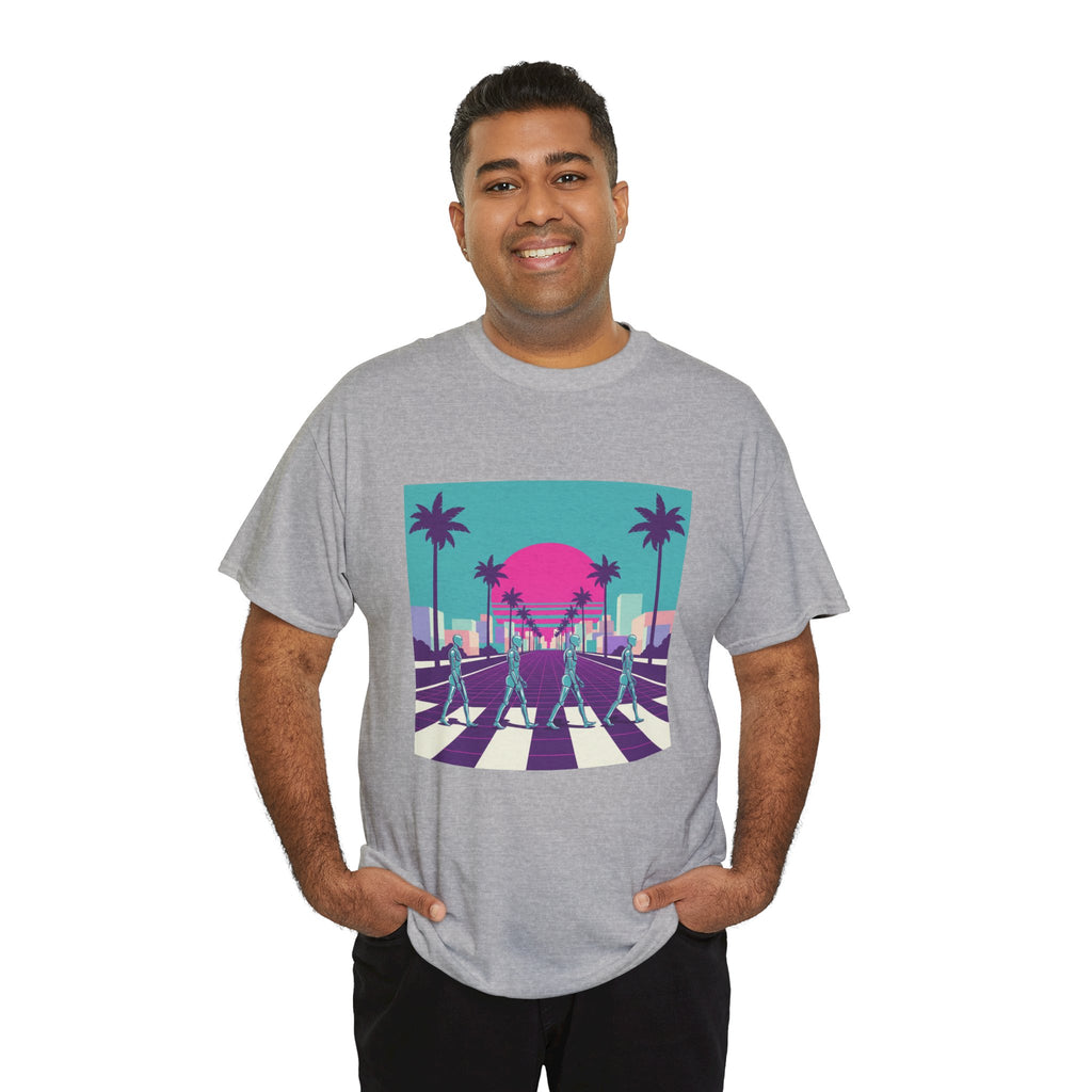 Retro Sunset Beach Tee — Vaporwave Palm Tree Skate Crossing T-Shirt