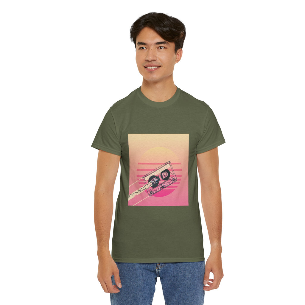 Cassette Sunset Tee — Retro Vaporwave Vintage Tape T-Shirt