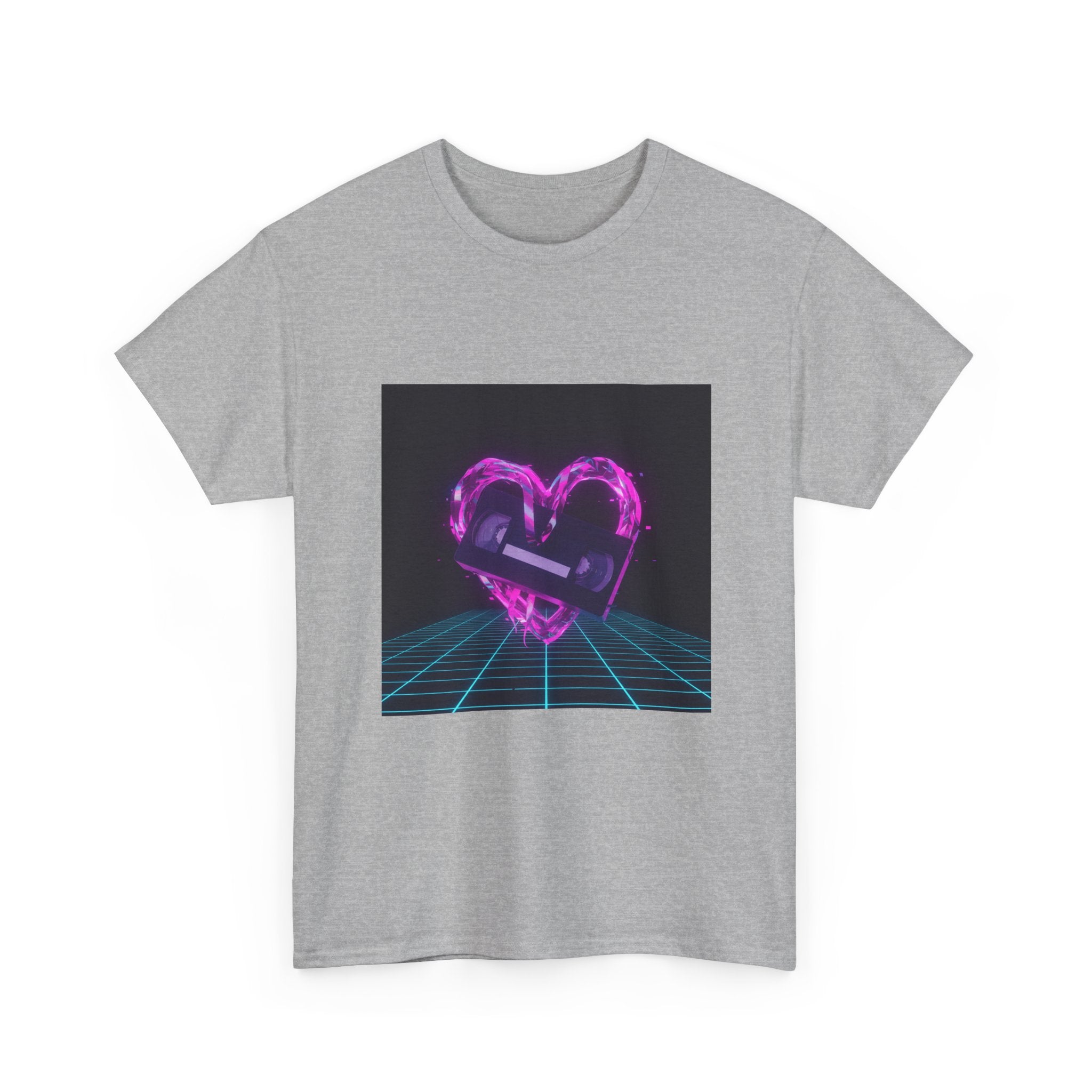 Retro Neon Heart Tee — Vaporwave Pink Heart with Bandage Graphic
