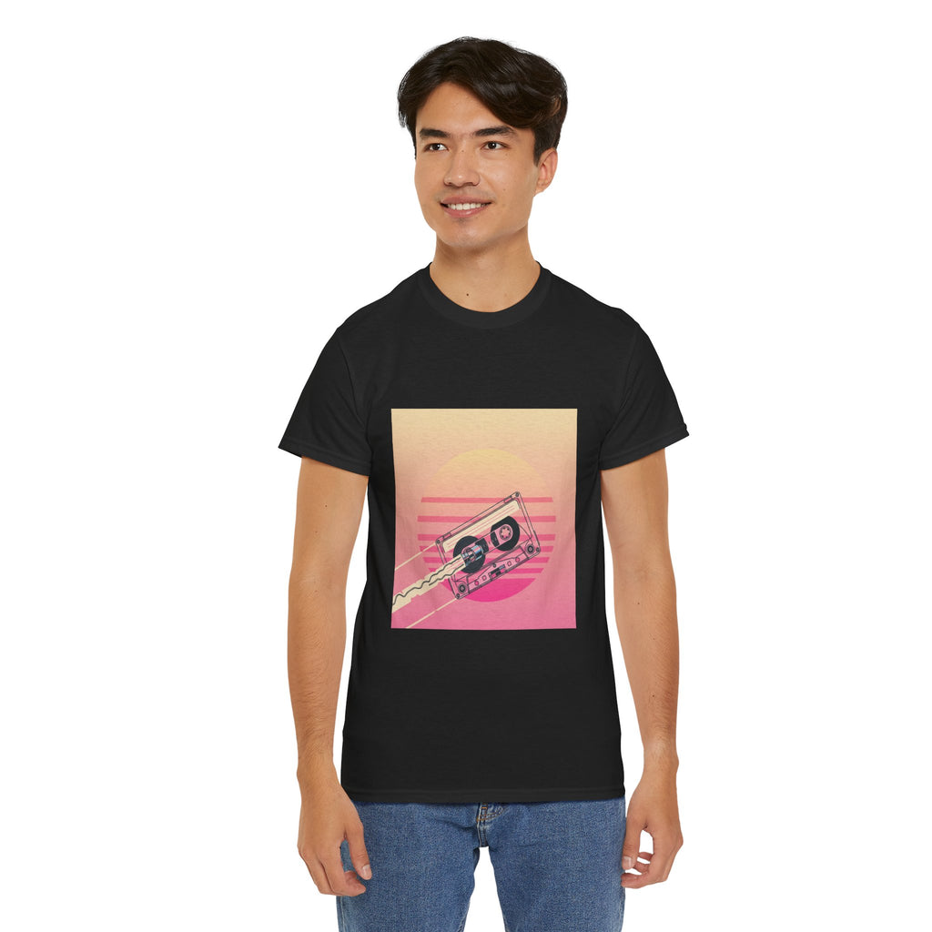 Cassette Sunset Tee — Retro Vaporwave Vintage Tape T-Shirt