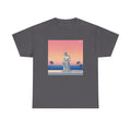 Retro Sunset Statue T-Shirt — Vaporwave Beach Graphic Tee