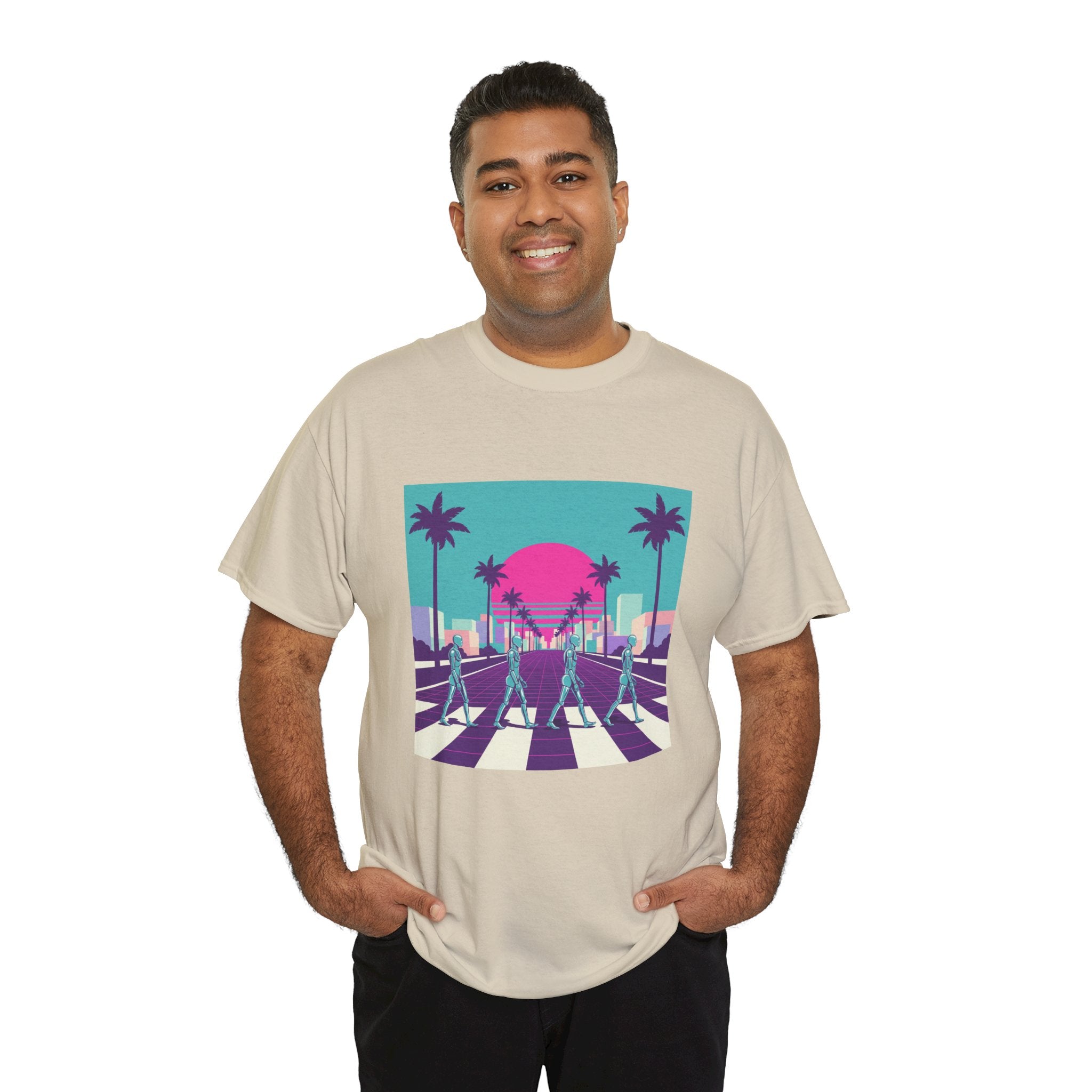 Retro Sunset Beach Tee — Vaporwave Palm Tree Skate Crossing T-Shirt