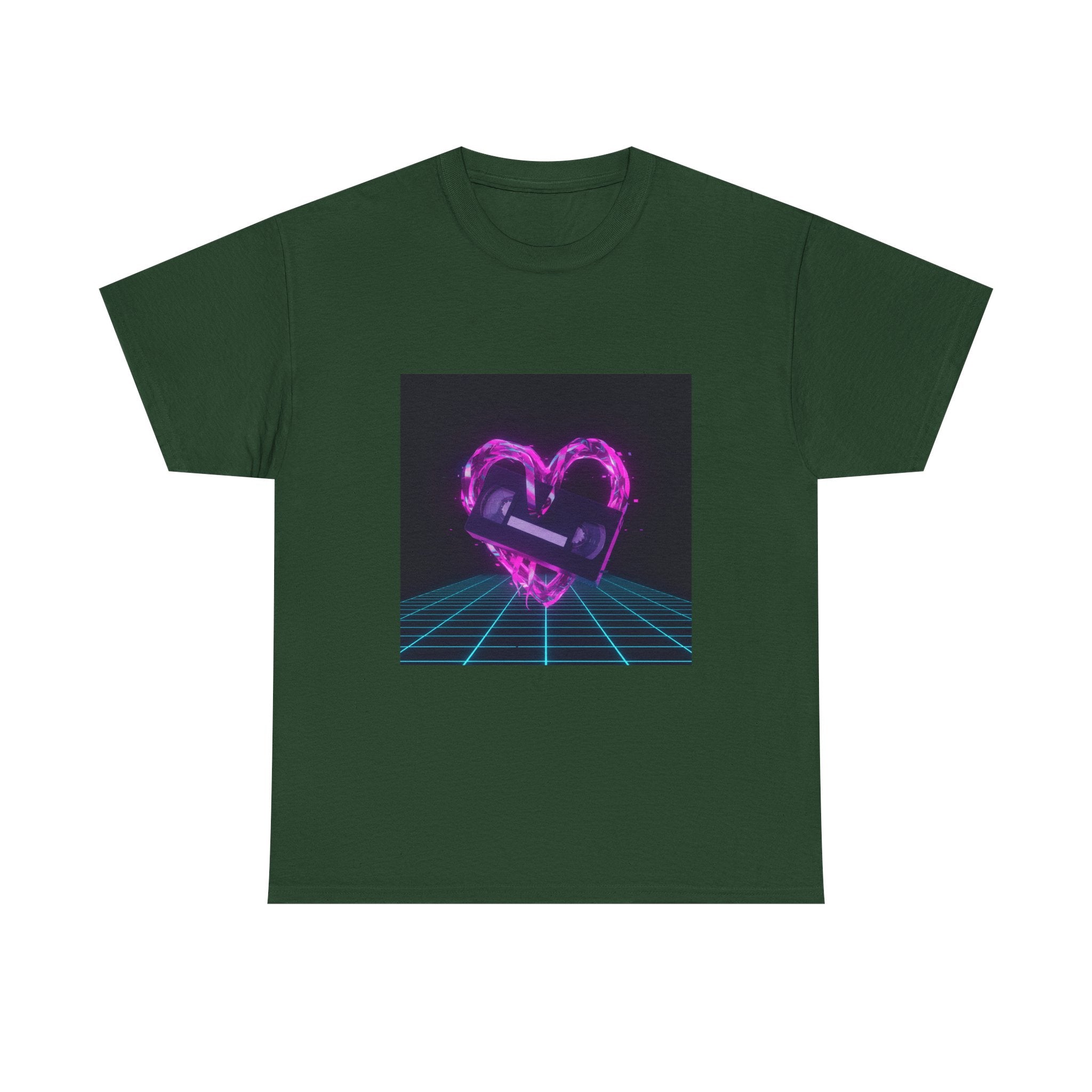 Retro Neon Heart Tee — Vaporwave Pink Heart with Bandage Graphic