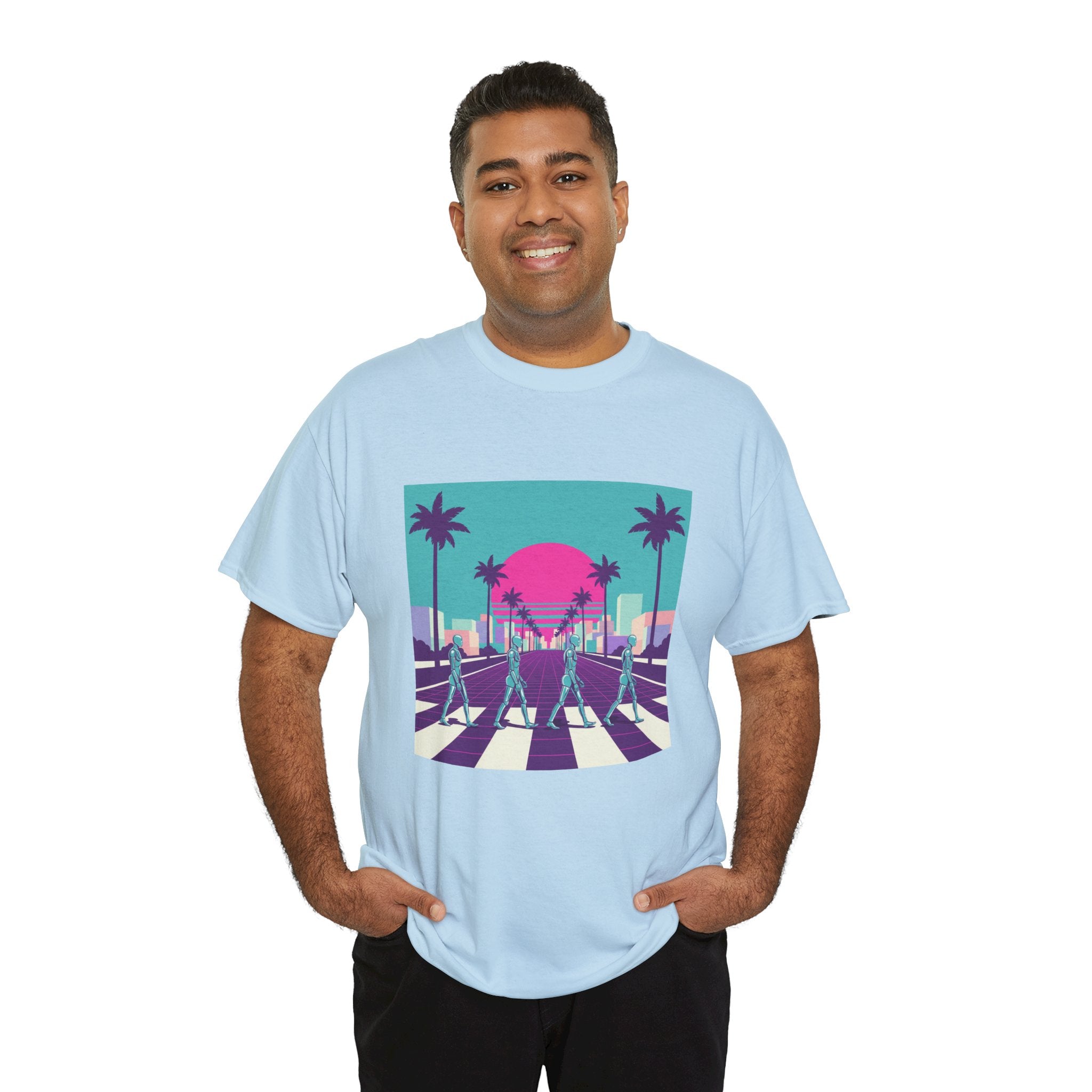 Retro Sunset Beach Tee — Vaporwave Palm Tree Skate Crossing T-Shirt