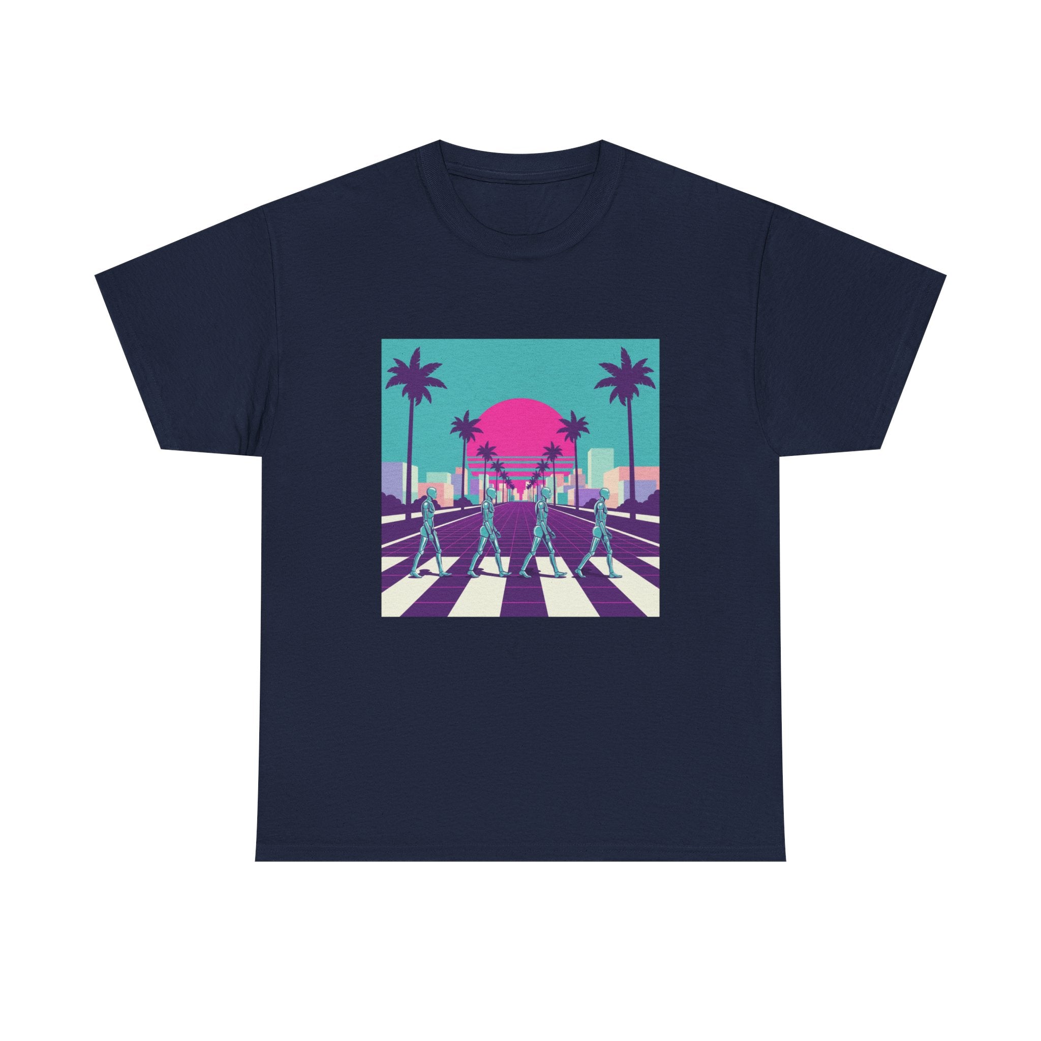 Retro Sunset Beach Tee — Vaporwave Palm Tree Skate Crossing T-Shirt
