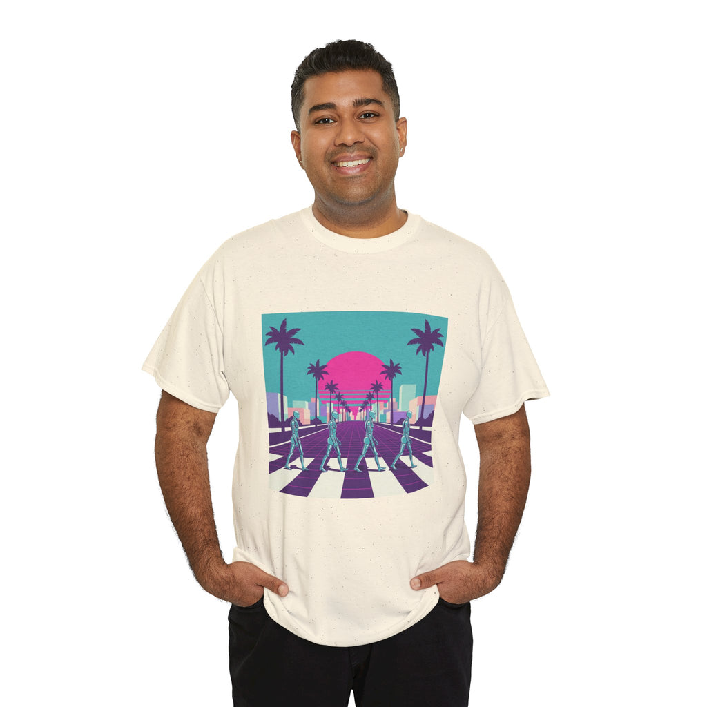 Retro Sunset Beach Tee — Vaporwave Palm Tree Skate Crossing T-Shirt