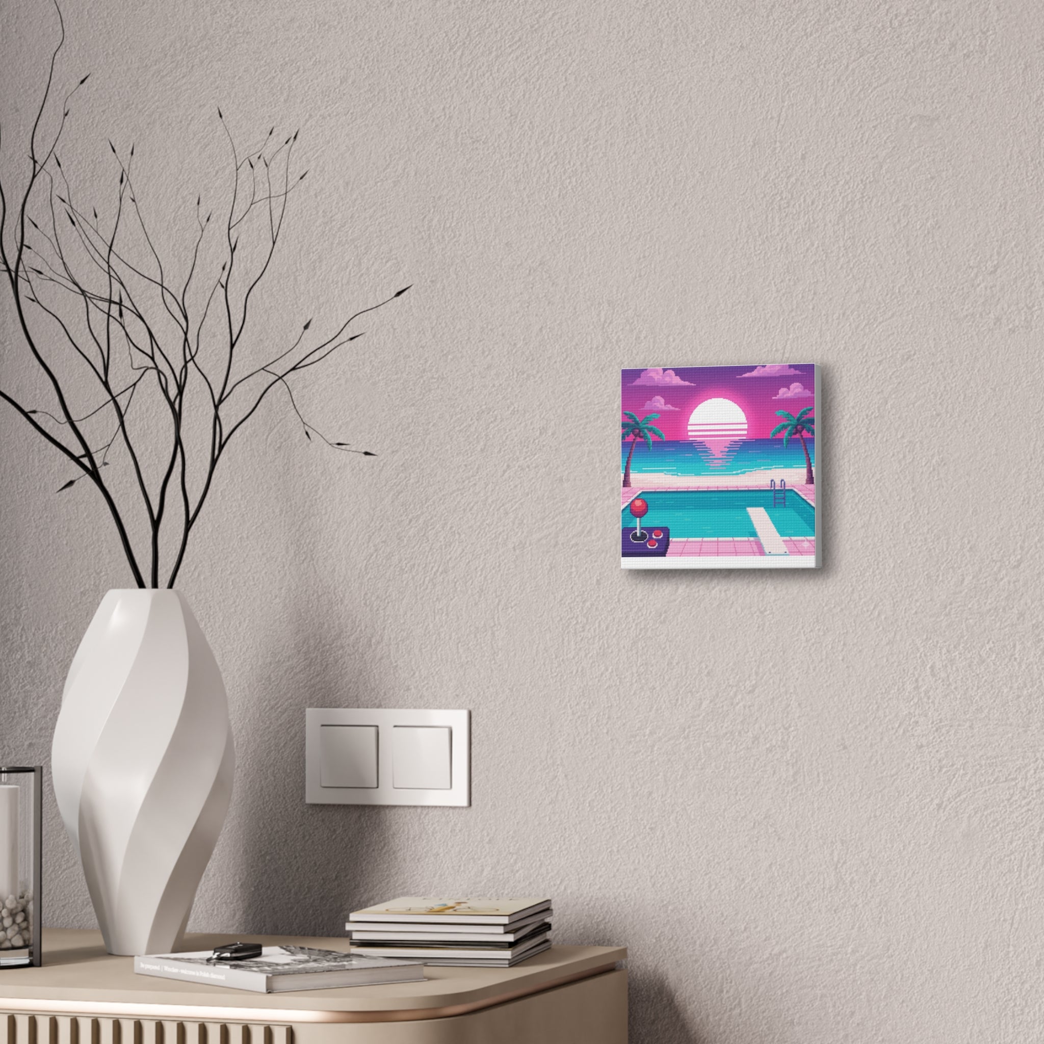 Retro Vaporwave Beach Canvas Print