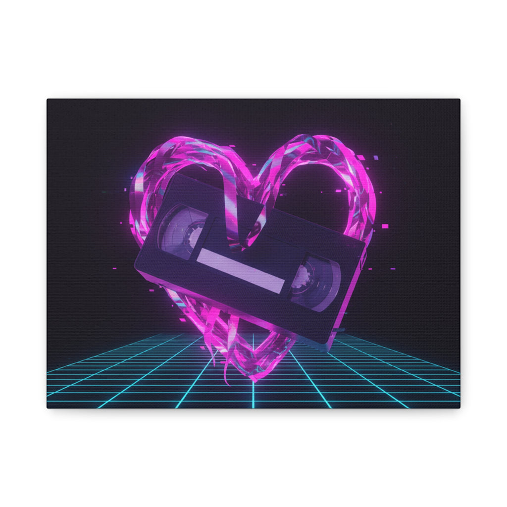 Retro VHS Heart Matte Canvas Wall Art — 80s Vaporwave Neon Decor
