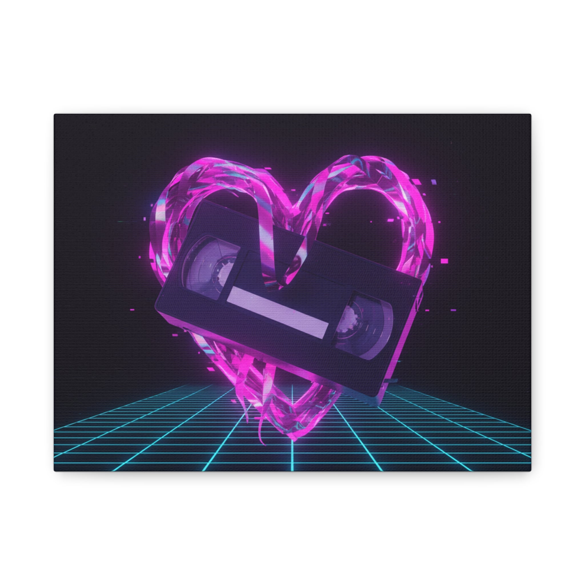 Retro VHS Heart Matte Canvas Wall Art — 80s Vaporwave Neon Decor