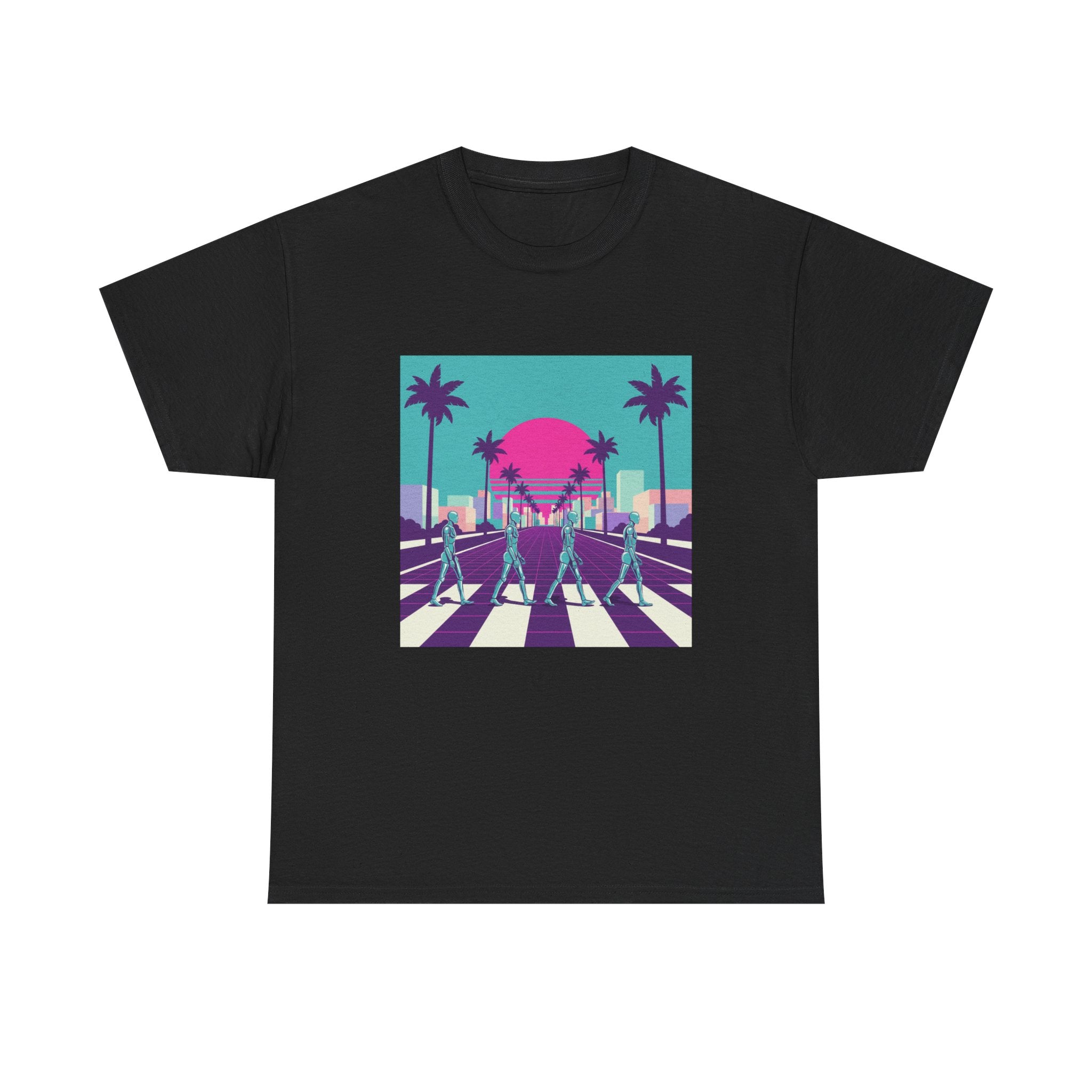 Retro Sunset Beach Tee — Vaporwave Palm Tree Skate Crossing T-Shirt