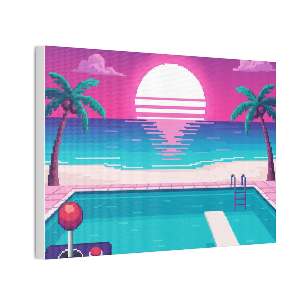 Retro Vaporwave Beach Canvas Print