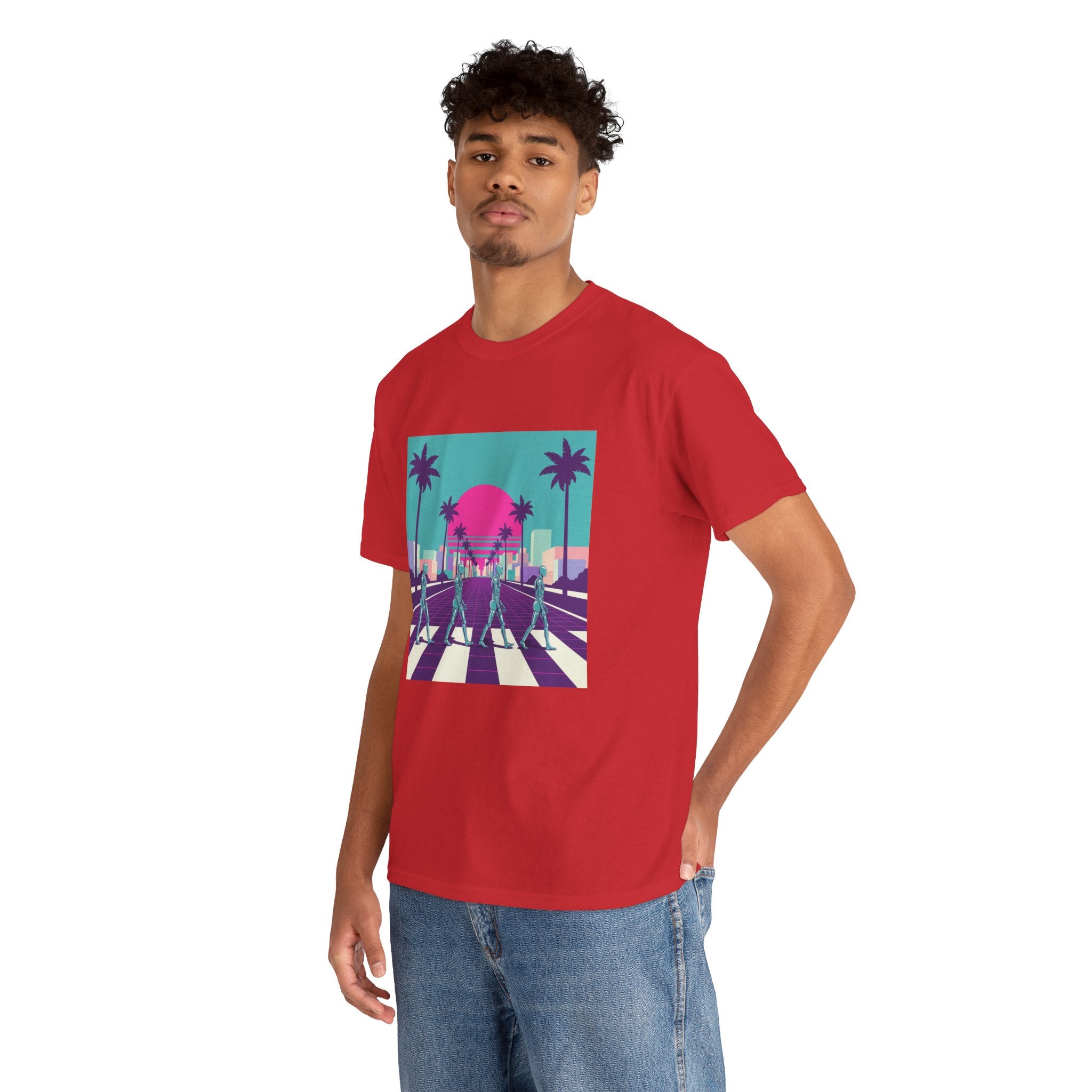 Retro Sunset Beach Tee — Vaporwave Palm Tree Skate Crossing T-Shirt