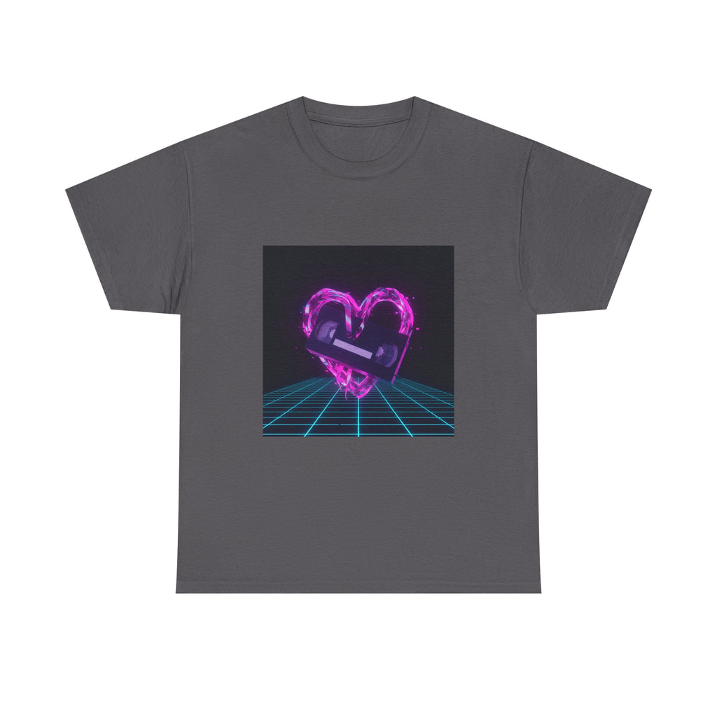 Retro Neon Heart Tee — Vaporwave Pink Heart with Bandage Graphic
