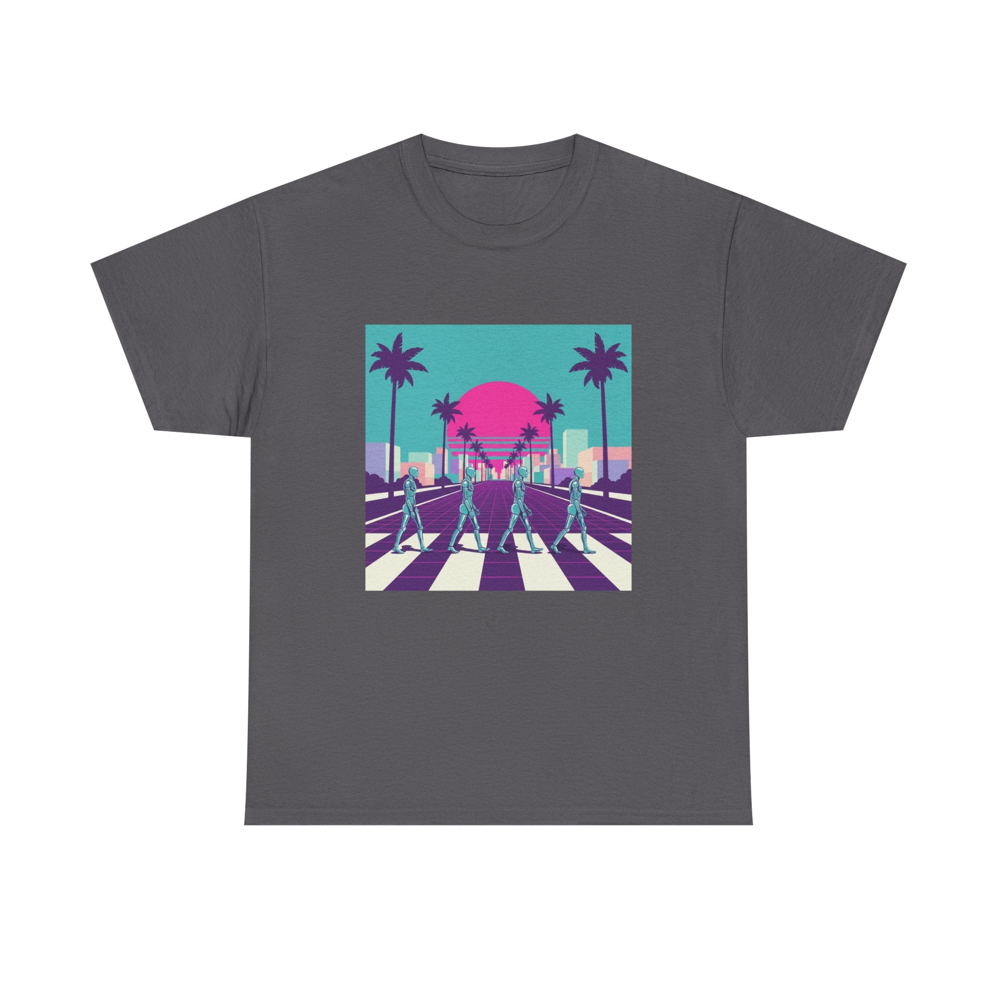 Retro Sunset Beach Tee — Vaporwave Palm Tree Skate Crossing T-Shirt