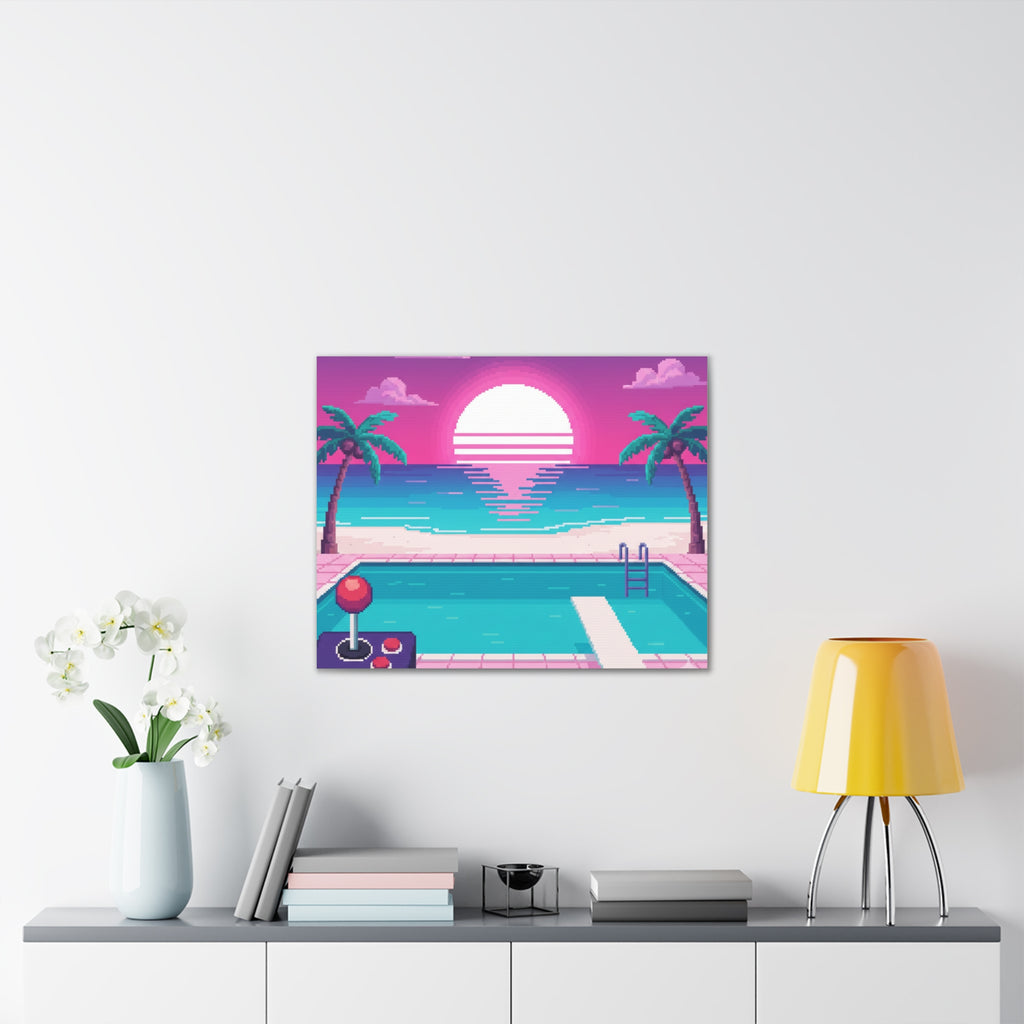 Retro Vaporwave Beach Canvas Print