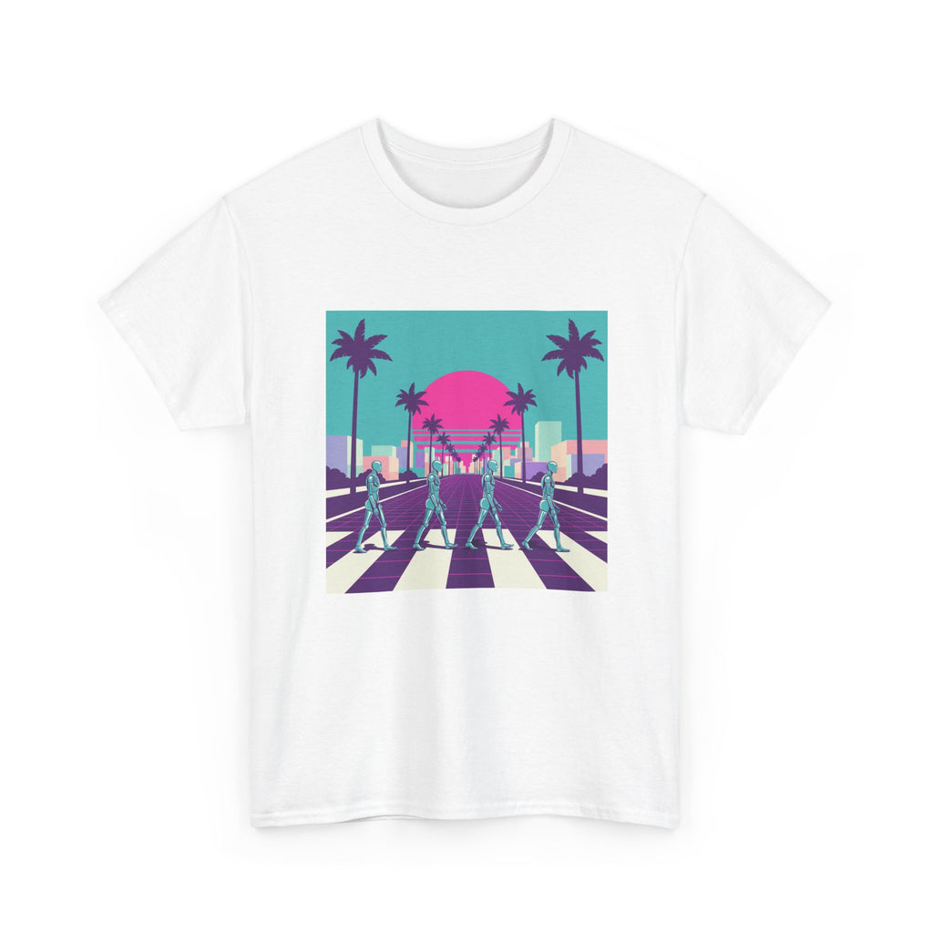 Retro Sunset Beach Tee — Vaporwave Palm Tree Skate Crossing T-Shirt